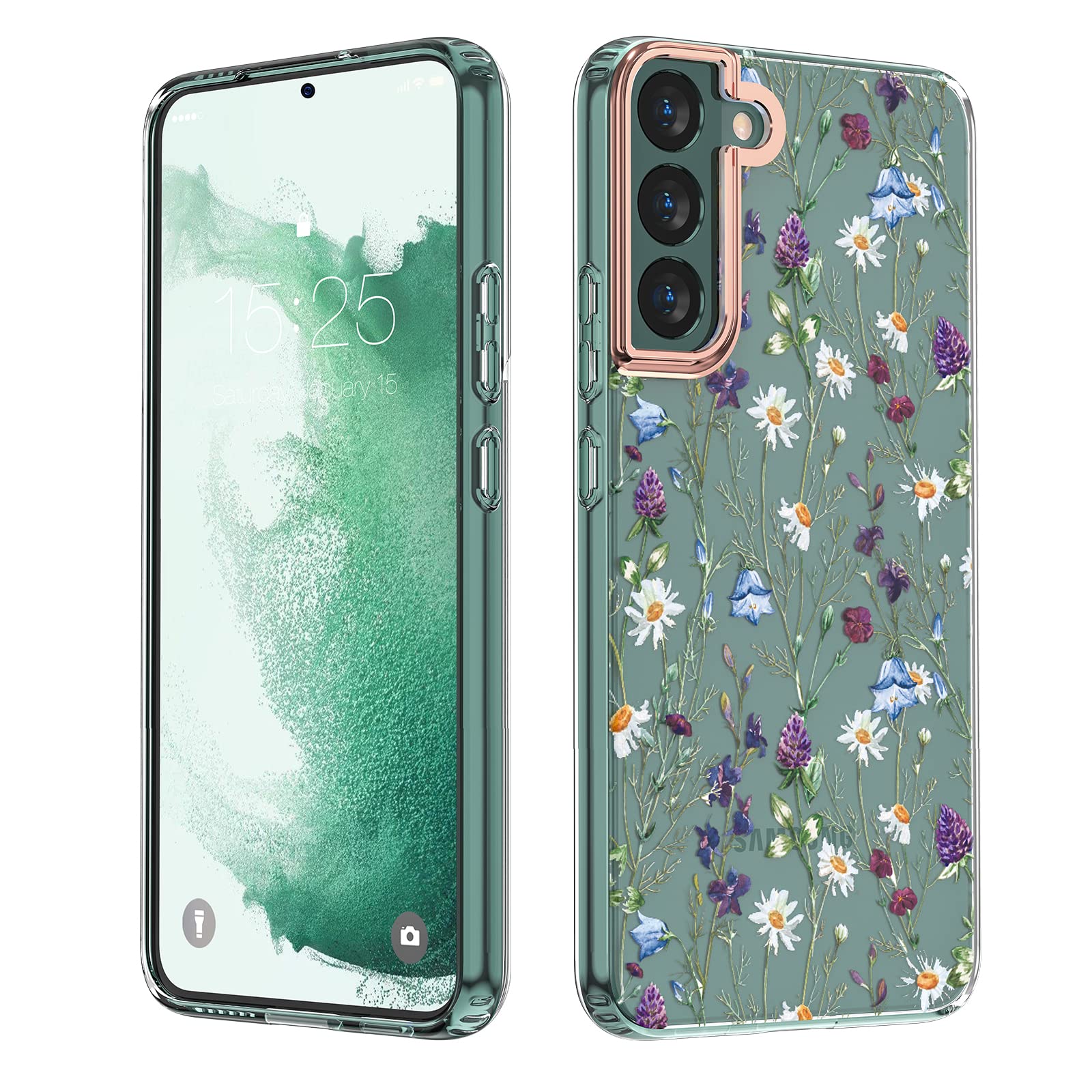 MILPROX Compatible with Samsung Galaxy S22 Plus Flower Case, Cute Case Design for Girls Women,Shockproof Floral Pattern Hard Bac