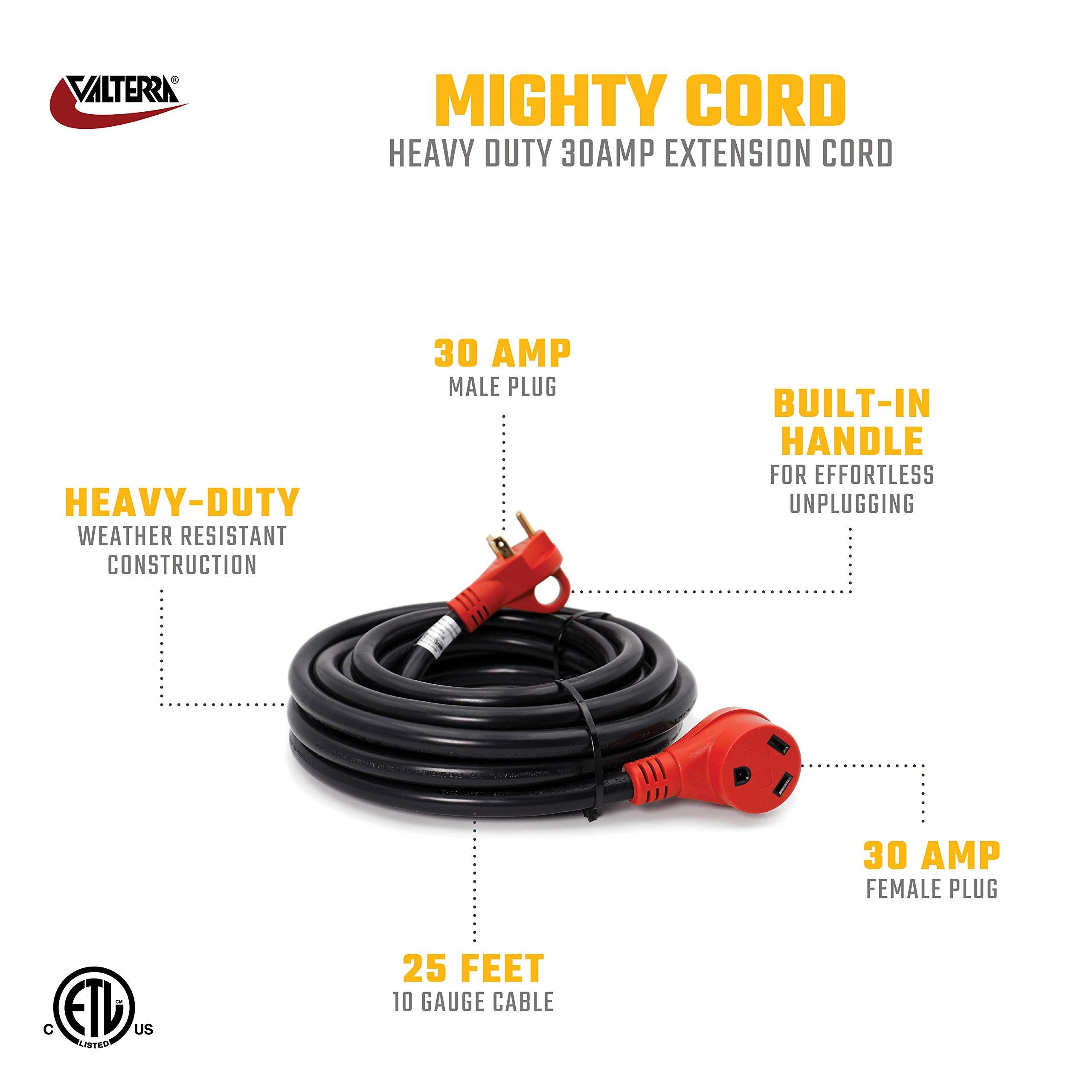 Valterra A10 3025Eh Mighty Cord Rv 30 Amp Extension Cord, 25 Ft., Red