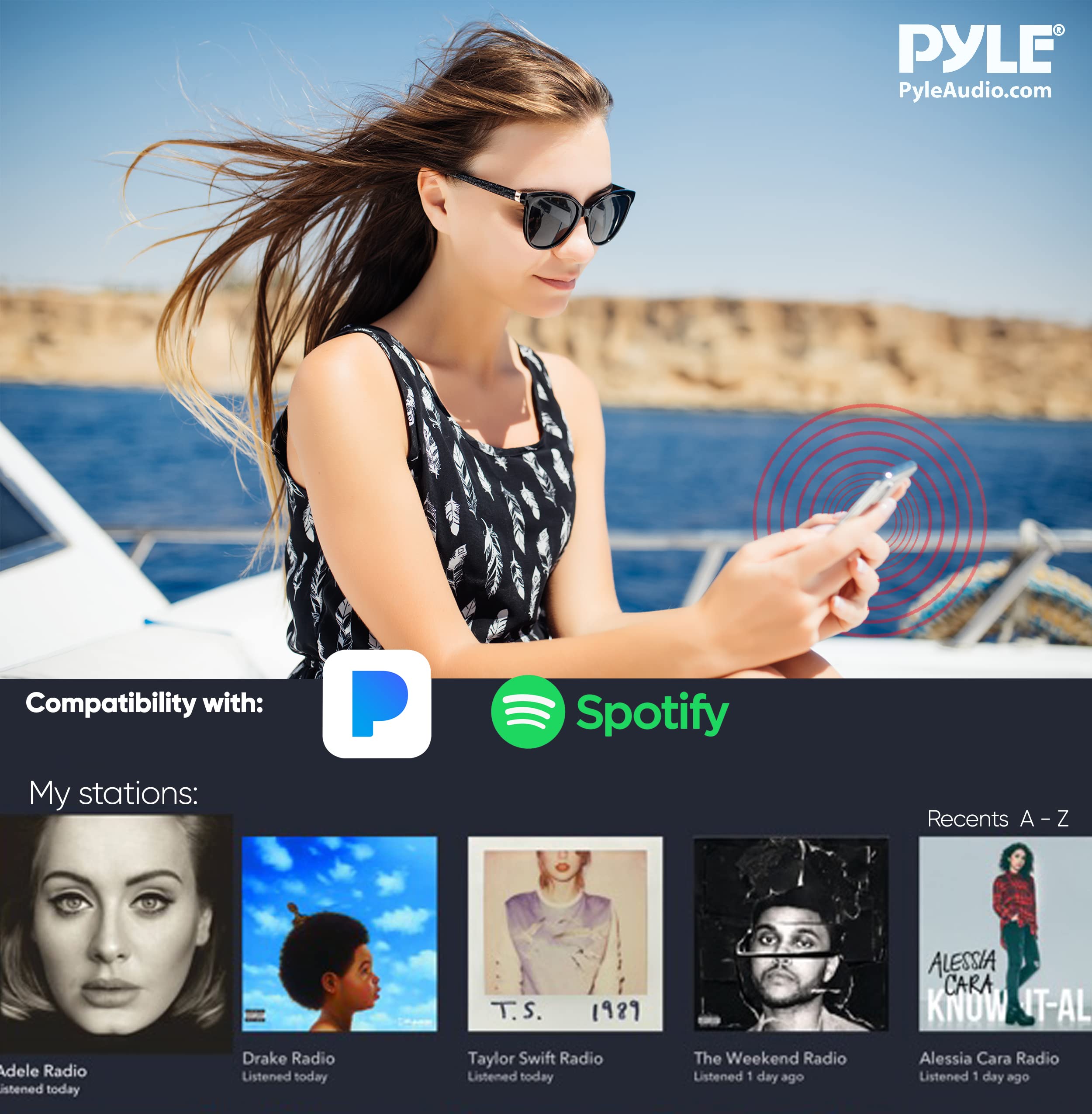 Pyle Bluetooth Marine Receiver Stereo   12V Single Din Style Boat In Dash Radio Receiver System With Digital Lcd, Rca, Mp3, Usb,