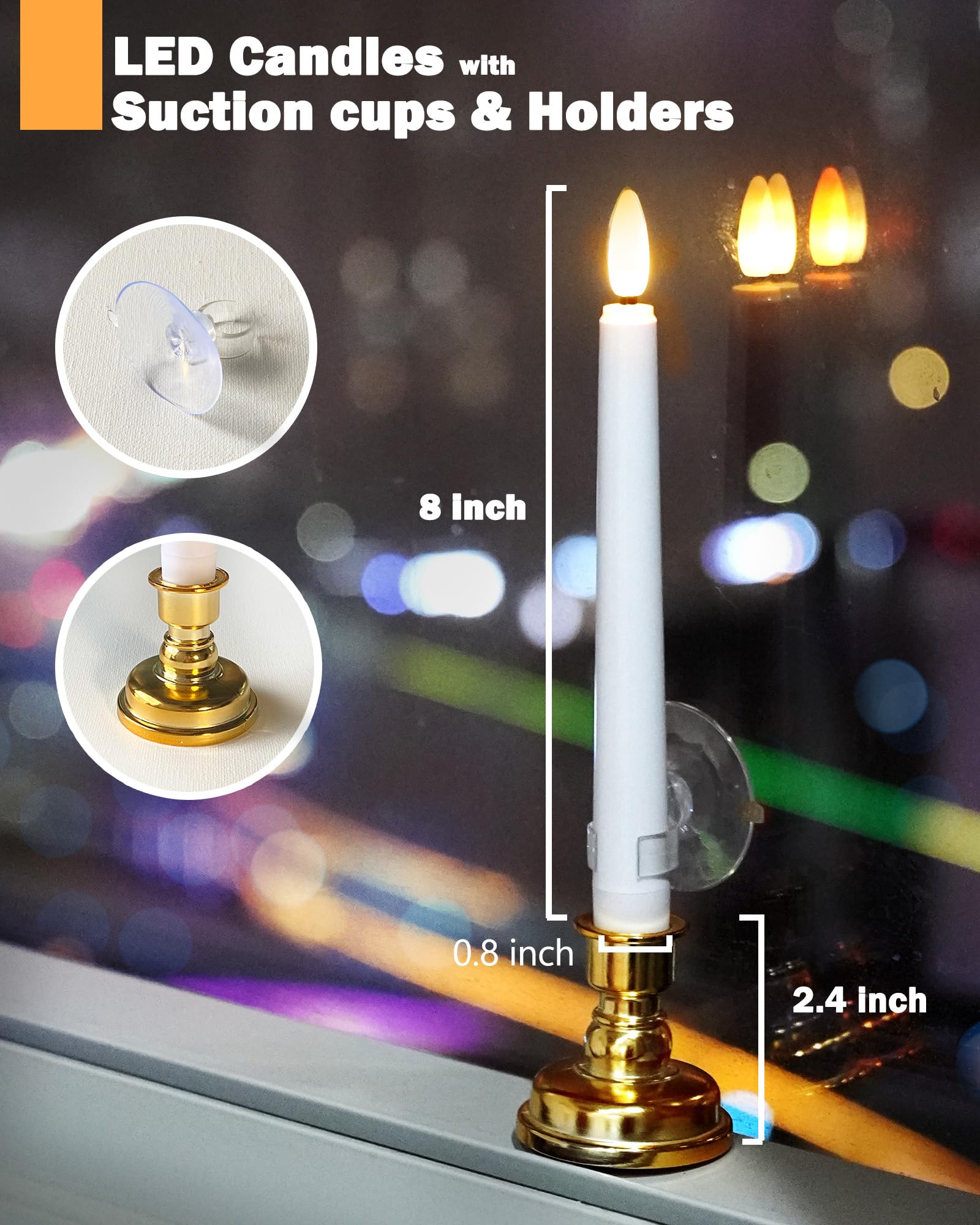 Led Christmas Flamless Window Candles With Timer, 8 Inch Battery Operated Taper Candles With Remote, Realistic Dancing Flickerin