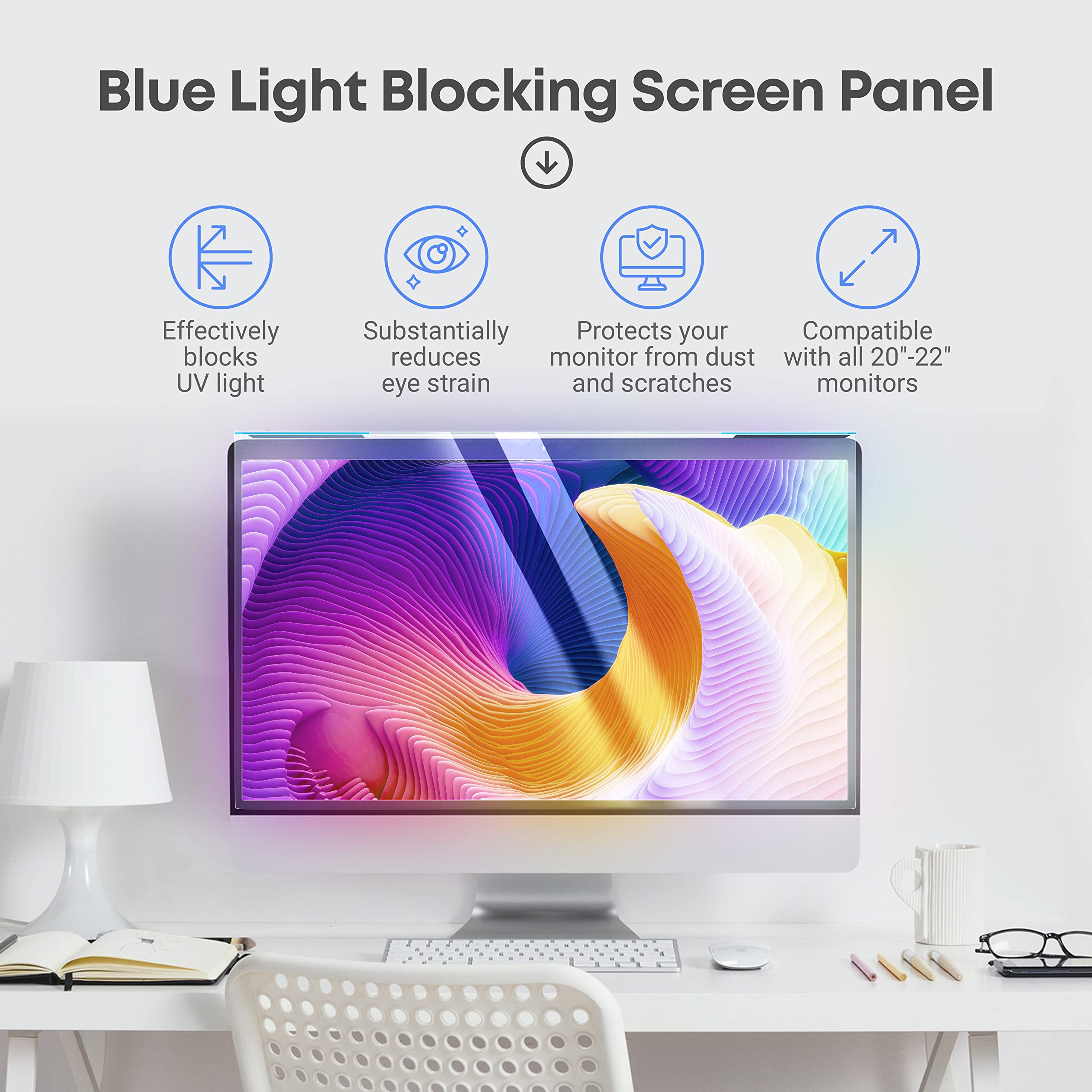Universal Blue Light Blocking Screen Protector Panel For 20, 21.5, 21.6, 22 Inch Diagonal Led Pc Monitor Anti Uv Eye Protection