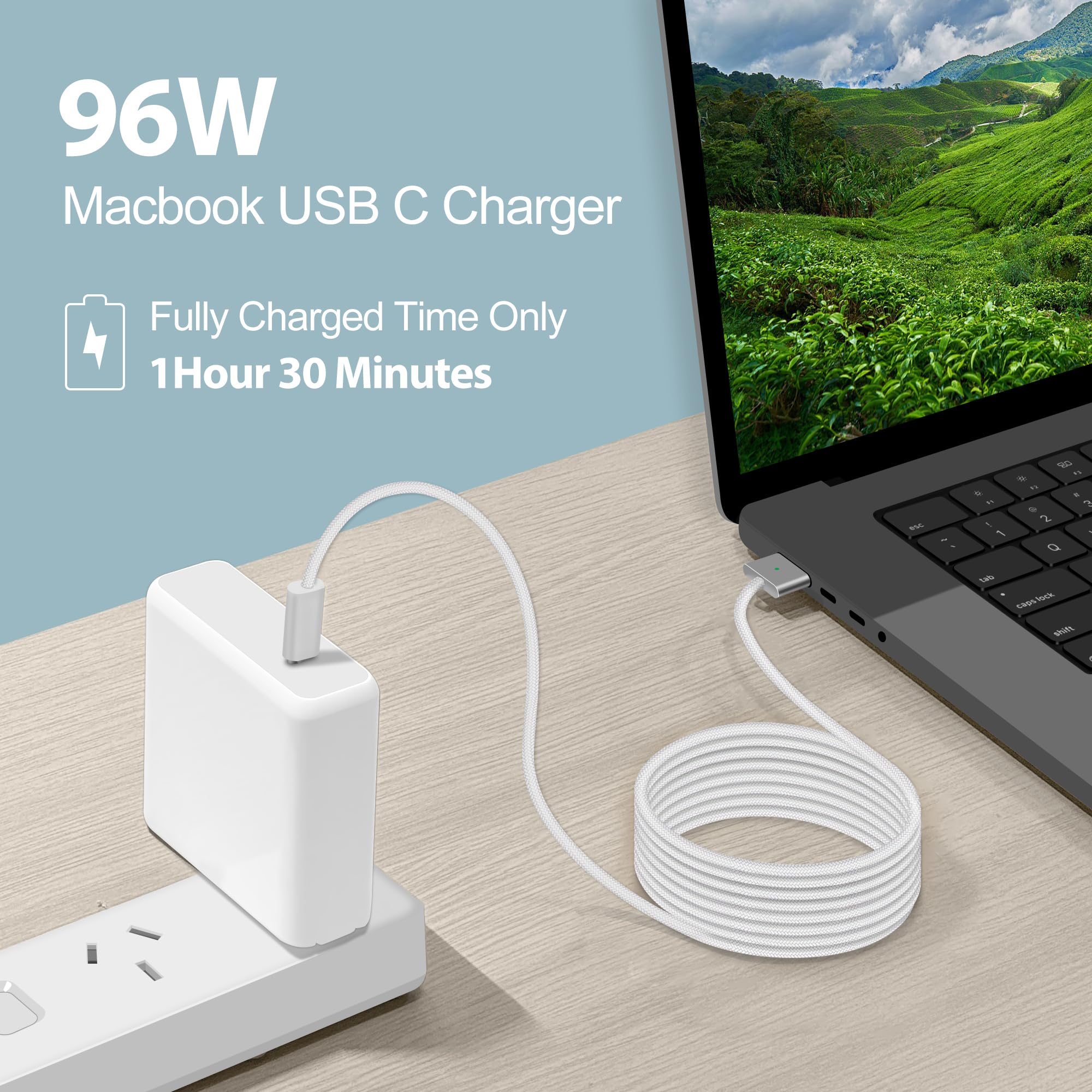 96W Usb C Charger For Mac Pro 16,15,13 Inch,New Mac Air 13 Inch 2023/2022/2021,Ipad Pro 12.9/11, Thunderbolt 3 Power 6.6Ft Cable