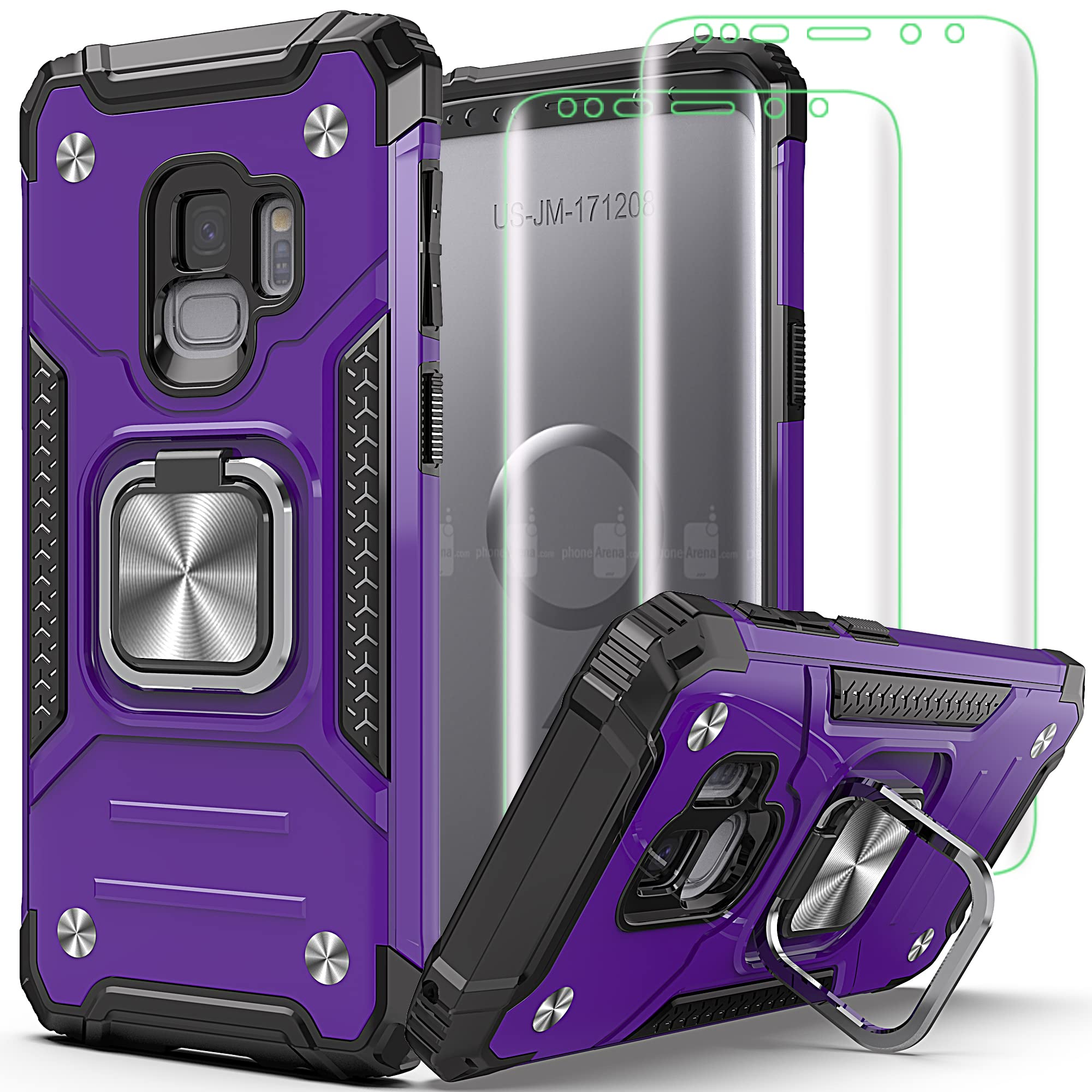Aymecl Galaxy S9 Case With 3D Curved Hd Screen Protector[2 Pack], Military Grade Double Shockproof With Kickstand Protective Cas