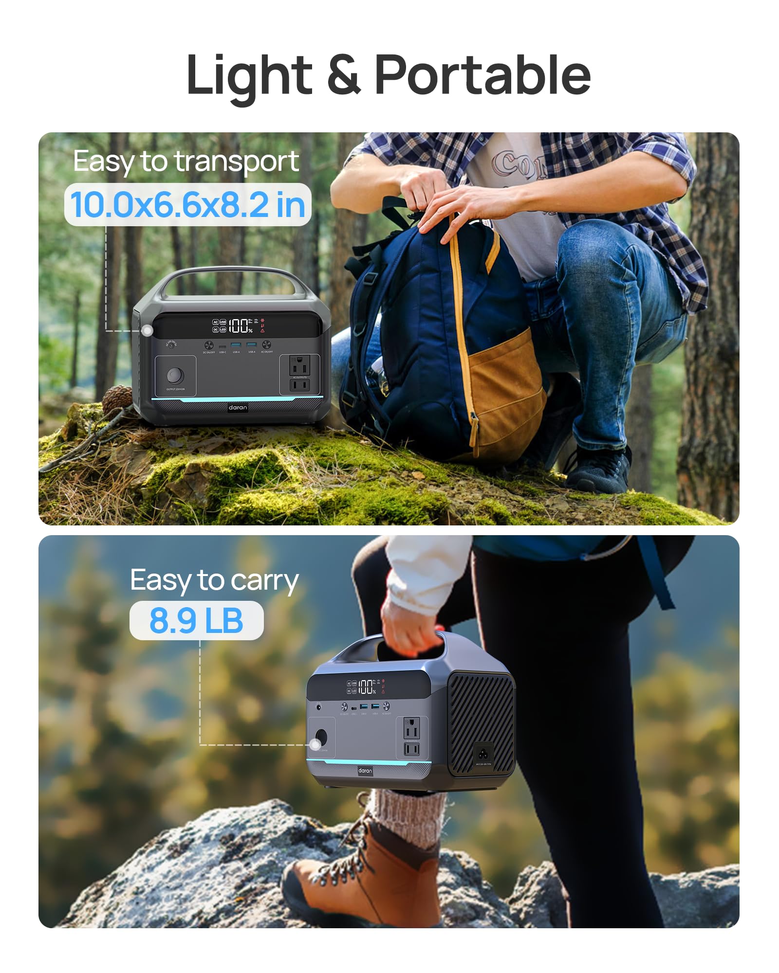 Portable Power Station 600W (1200W Peak), 288Wh (90,000Mah) Lfp Battery Solar Generator, 2Hrs Fast Charging, 8.7Lb Power Bank Wi