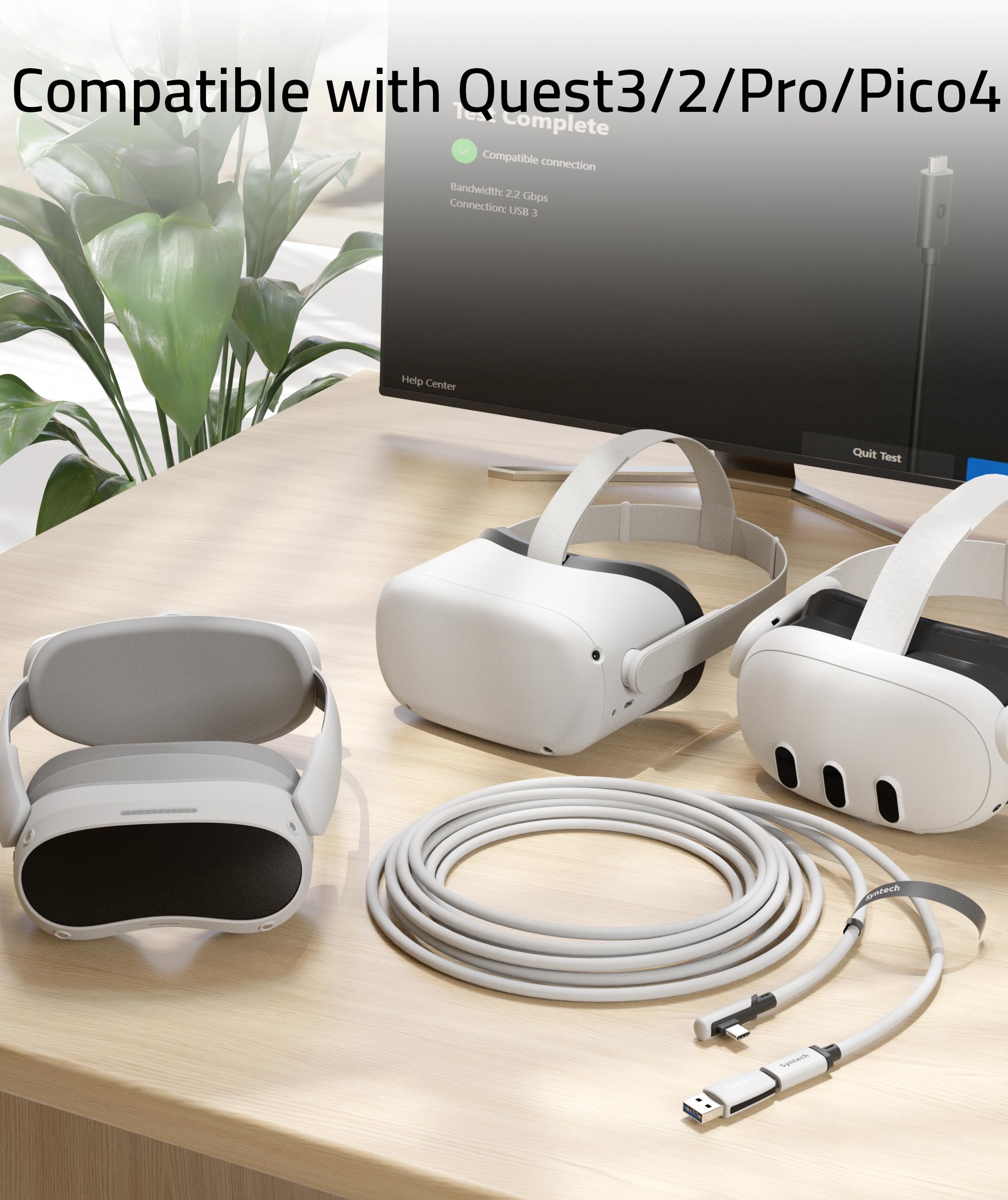 Syntech 20FT Link Cable for Oculus Quest 3/2, Pico 4 - High-Speed USB 3.0 Data Transfer Cord - White VR Accessory