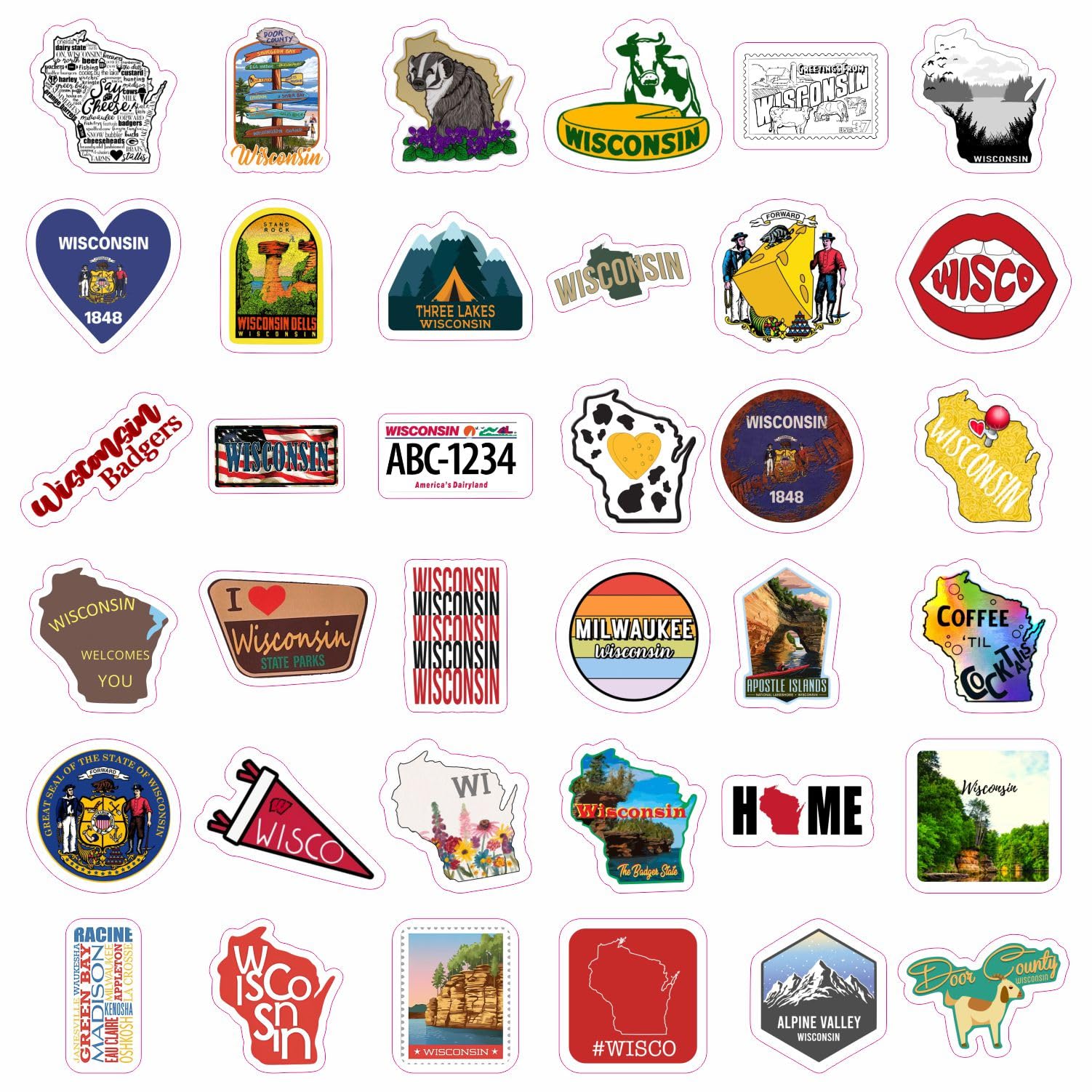 Wisconsin Stickers For Water Bottle And Laptop   Wisconsin Party Favors & Decorations, Waterproof Vinyl Decals, State Pride And