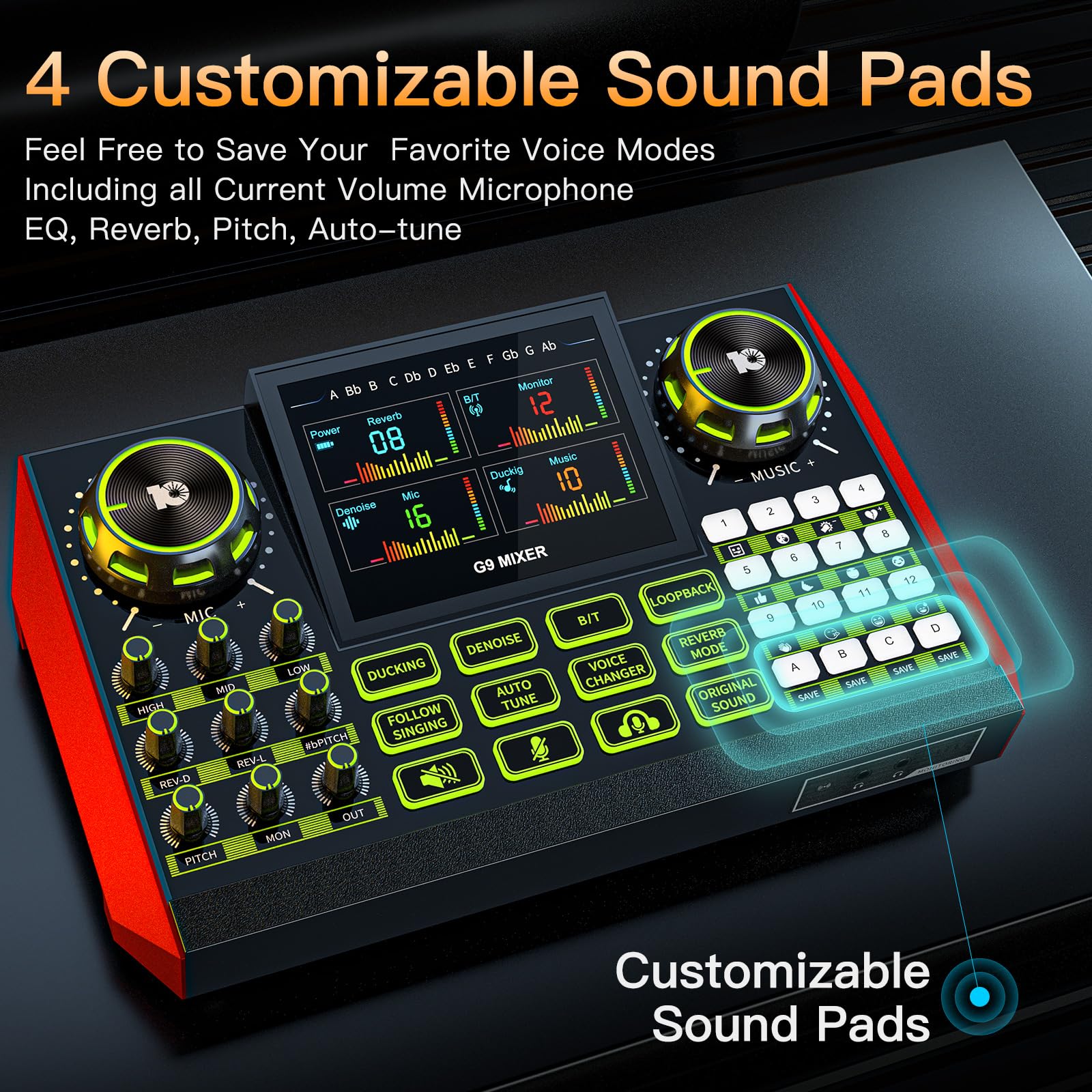 Audio Mixer, Suitable For Live Streaming, Singing, And Gaming On Computers/Phones; Podcast Mixer With Real-Time Sound Card, Nois