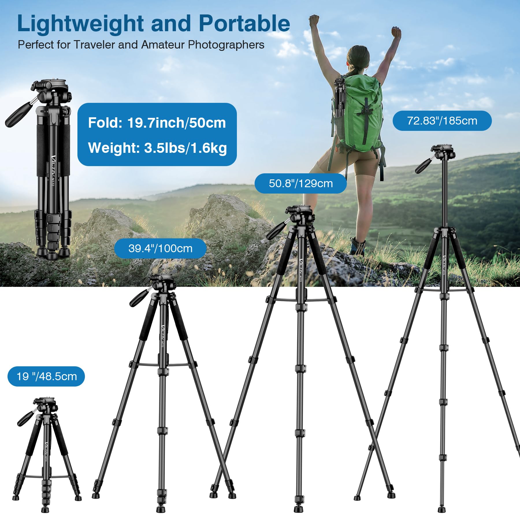 Tripod For Camera, 72'' Tall Camera Tripod With Remote, Compact Camera Stand Tripod For Phone, Lightweight Dslr Tripod& Monopod,