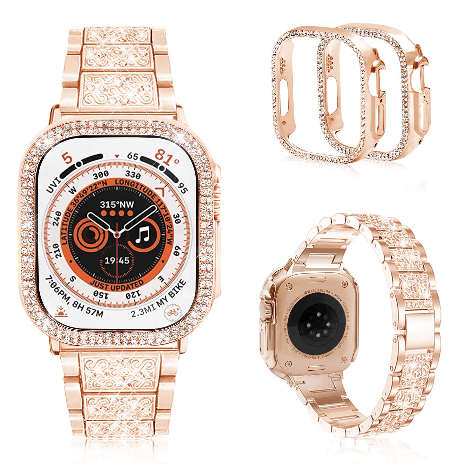 Mosonio Compatible With Apple Watch Band Ultra 2 Ultra 49Mm With Case Women, Jewelry Replacement Metal Wristband Strap With 2 Pa