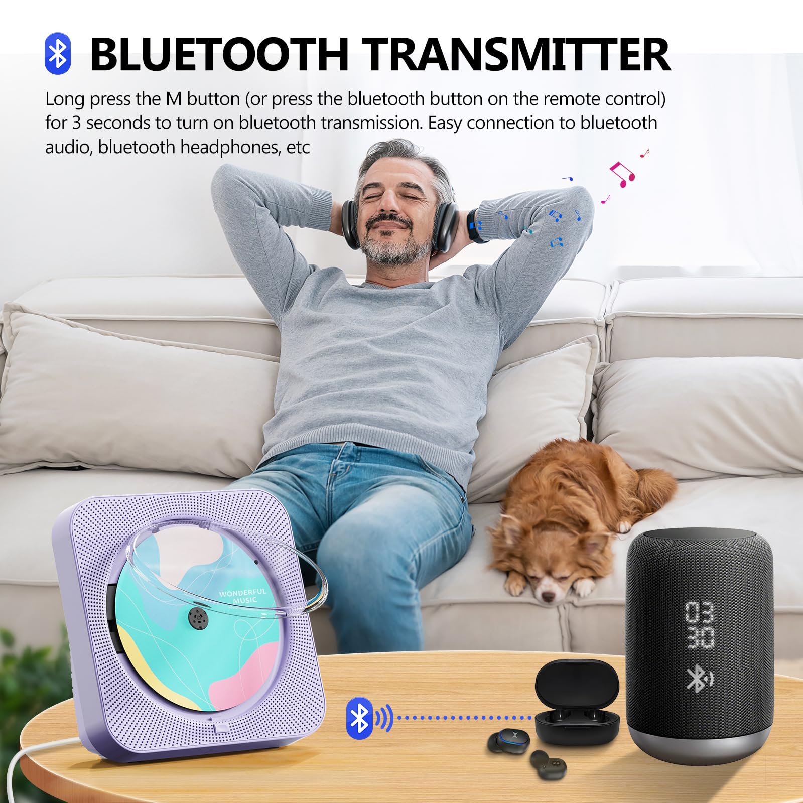 Cd Player Portable With Bluetooth Desktop Cd Players For Home With Hifi Sound Speakers,Mini Cute Cd Player For Kids,Remote Contr