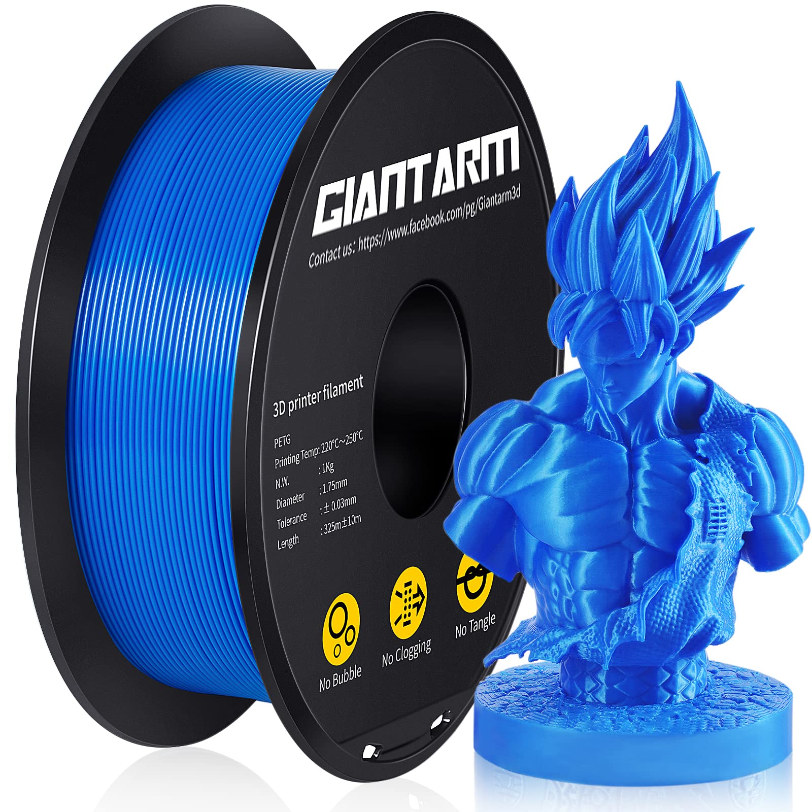 Giantarm Blue Petg 3D Printer Filament 1Kg (2.2Lbs) Toughness Enhanced,1.75Mm Dimensional Accuracy +/ 0.02Mm, 1080 Feet(330M)Per
