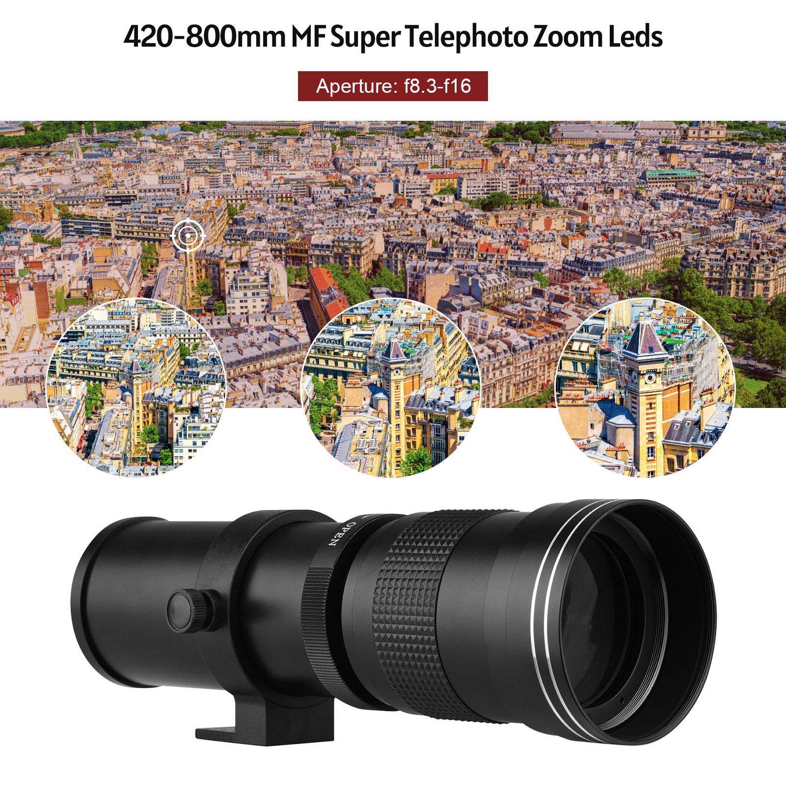 Andoer Camera Mf Super Telephoto Zoom Lens F/8.3 16 420 800Mm T2 Mount With Ai Mount Adapter Ring Universal 1/4 Thread Replacement For Nikon Ai Mount D50 D90 D5100 D7000 D3 D5100 D3100 D3000 D60