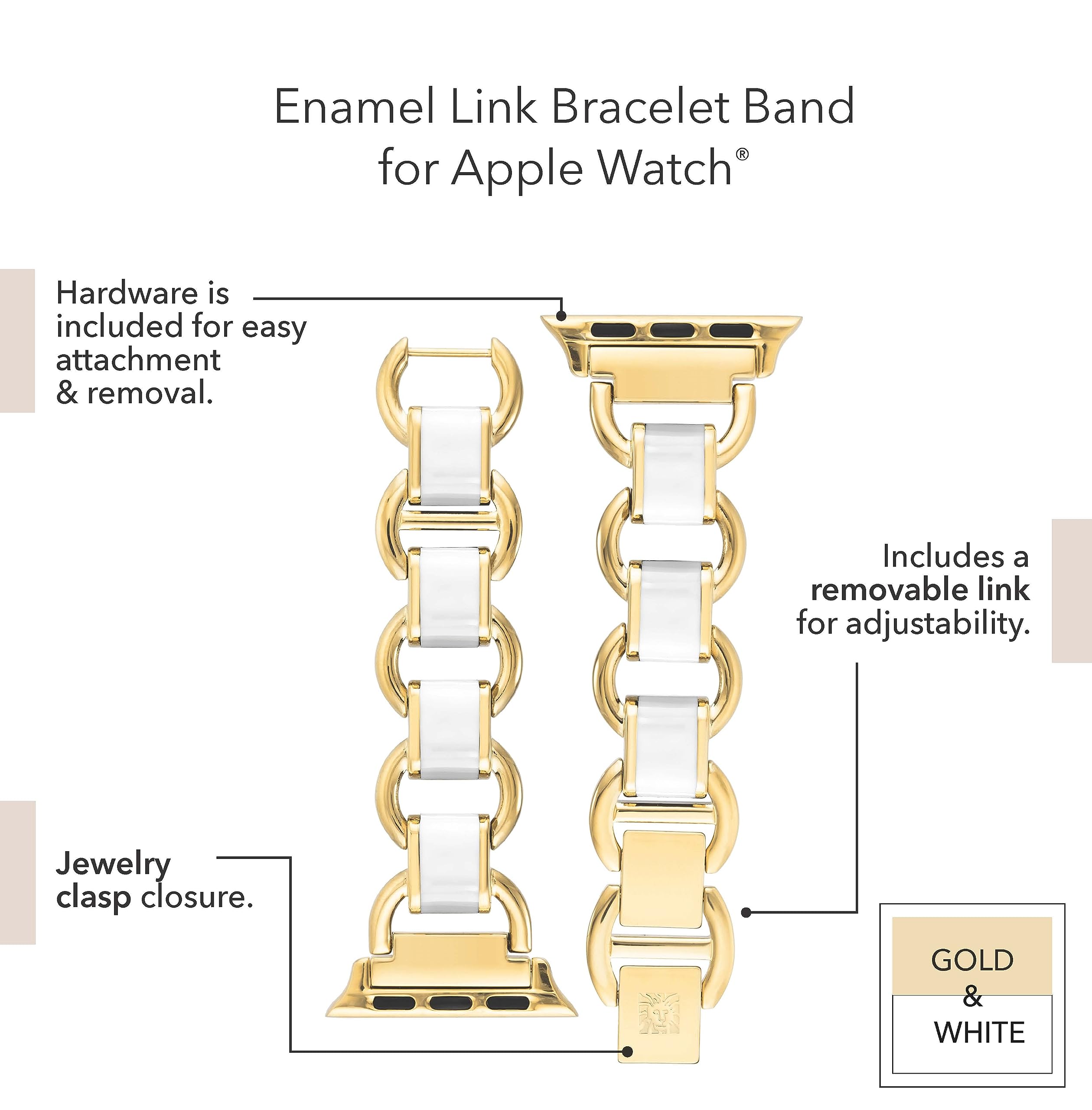 Anne Klein Women'S Enamel And Metal Link Fashion Band For Apple Watch Secure, Adjustable, Apple Watch Band Replacement, Fits Mos