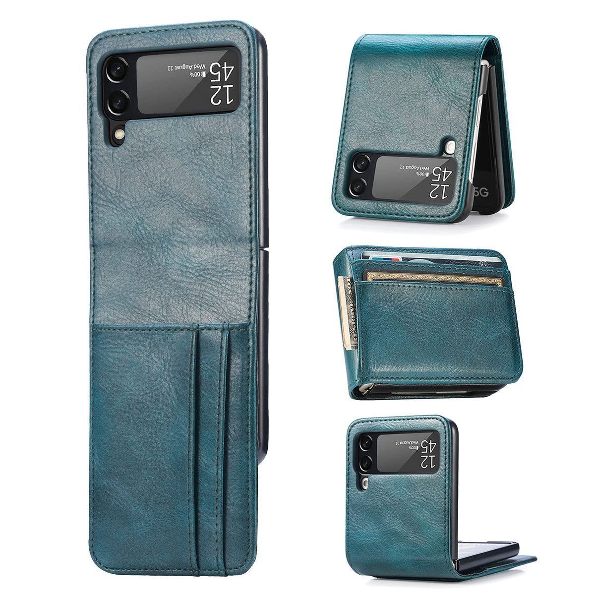 Zcdaye Wallet Case For Samsung Galaxy Z Flip 3 Case, Samsung Z Flip 3 5G (2021) Case, Z Flip 3 Leather Case With Card Holder-Blu