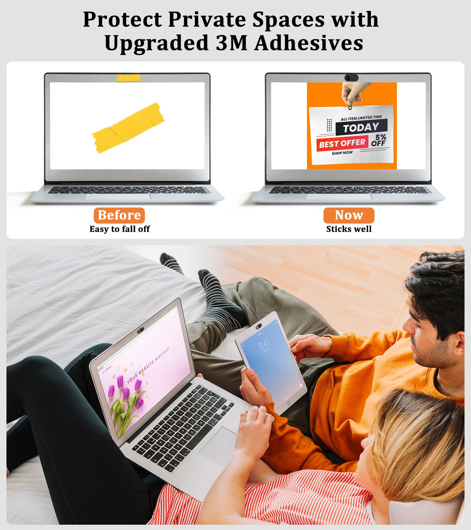 Yilador Webcam Cover, 0.03In Ultra Thin Slide Web Camera Covers For Laptop Computer Smartphone Mac Imac Macbook, Sliding Blocker