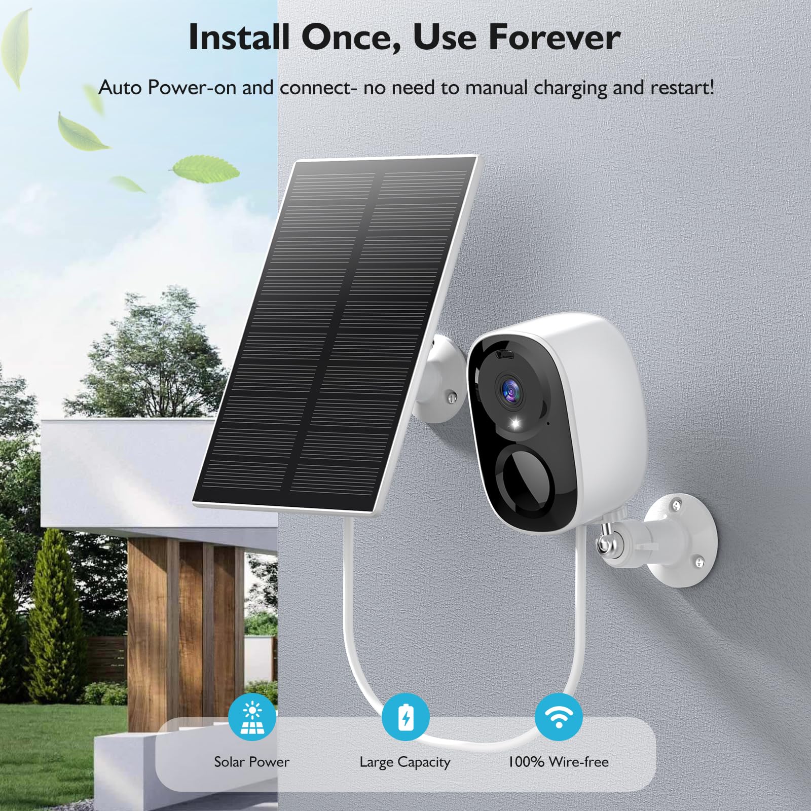 Hawkray Solar Security Cameras Outdoor, 2K Battery Powered Wifi Bluetooth Surveillance Wireless Outdoor Cameras For Home Securit