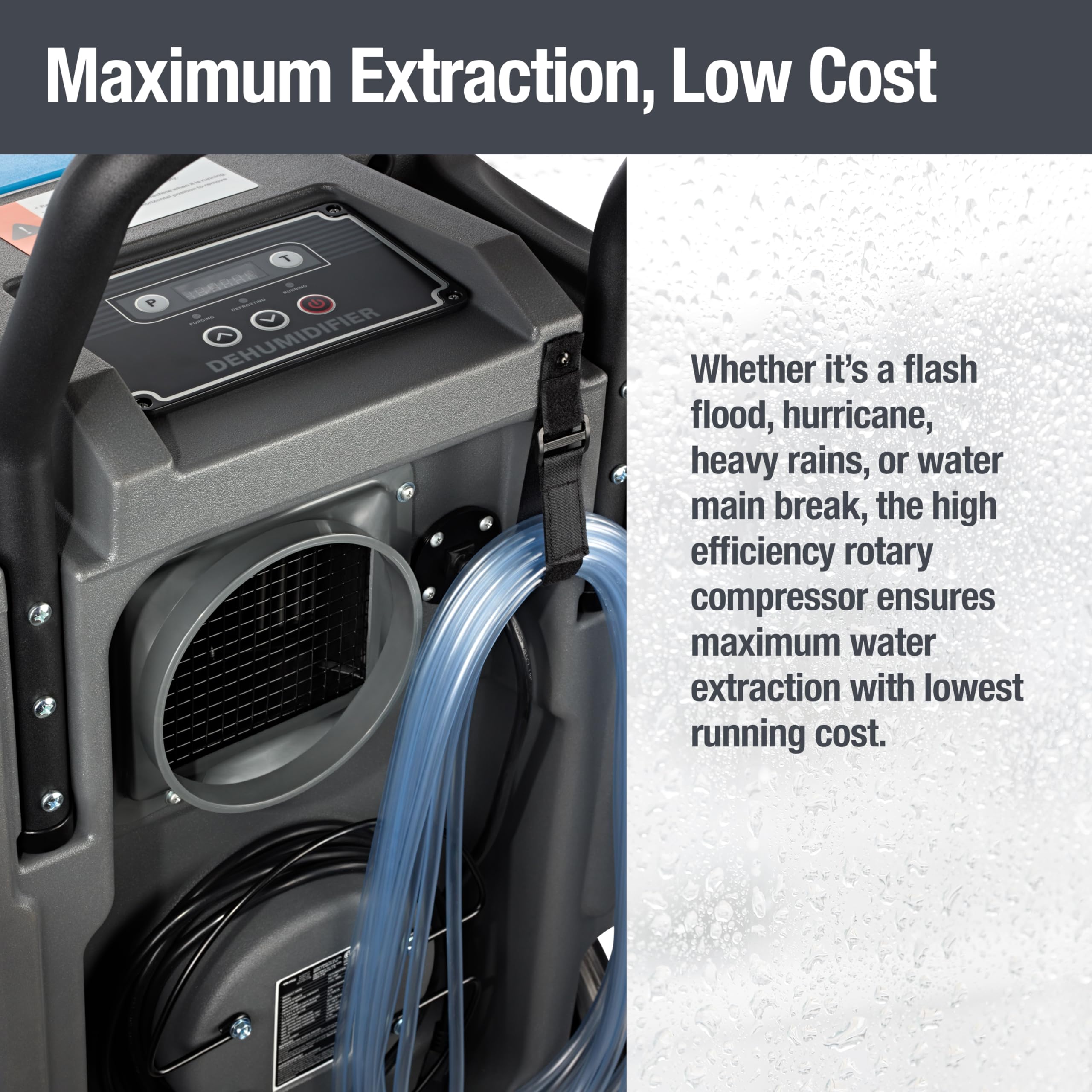 BlueDri BD-130P Industrial Dehumidifier, Large, Roto Mold Plastic, Blue, Ideal for Basements and Job Sites