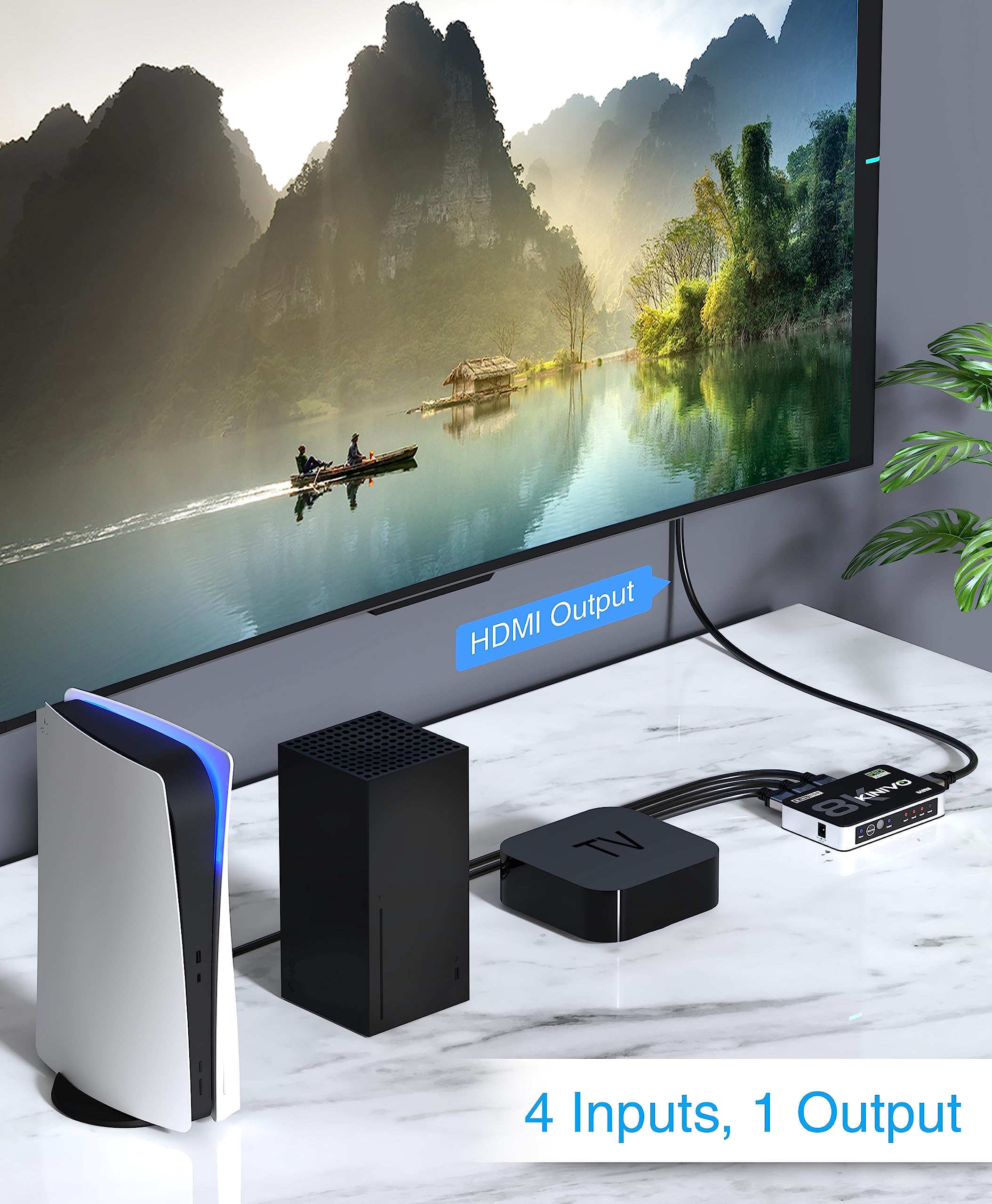 Kinivo 8K Hdmi Switch (8K 60Hz, 4 In 1 Out, 48Gbps Hdmi 2.1 Hub, Ultra Hd Switcher, Hdr10+, Dolby Atmos) - Compatible With Hdtv,