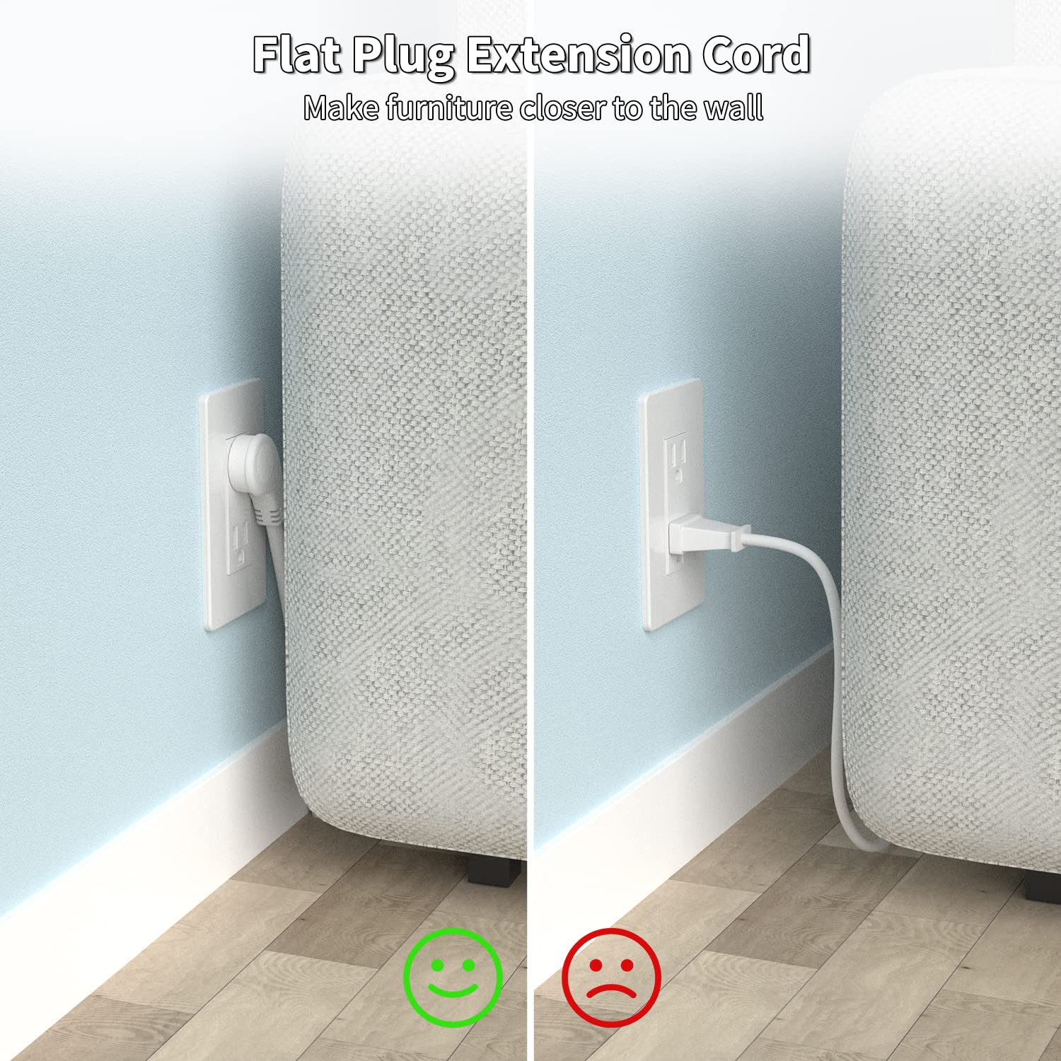 Firmerst 1875W 15A Flat Plug Extension Cord 6 Feet 14 Awg White Pack Of 2