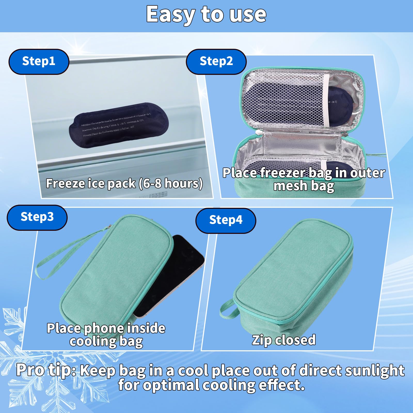 Lyreh Car Phone Cooling Bag, Cooling Bag For Cell Phone With 2 Reusable Ice Packs To Prevent Overheating Extends Battery Life Th