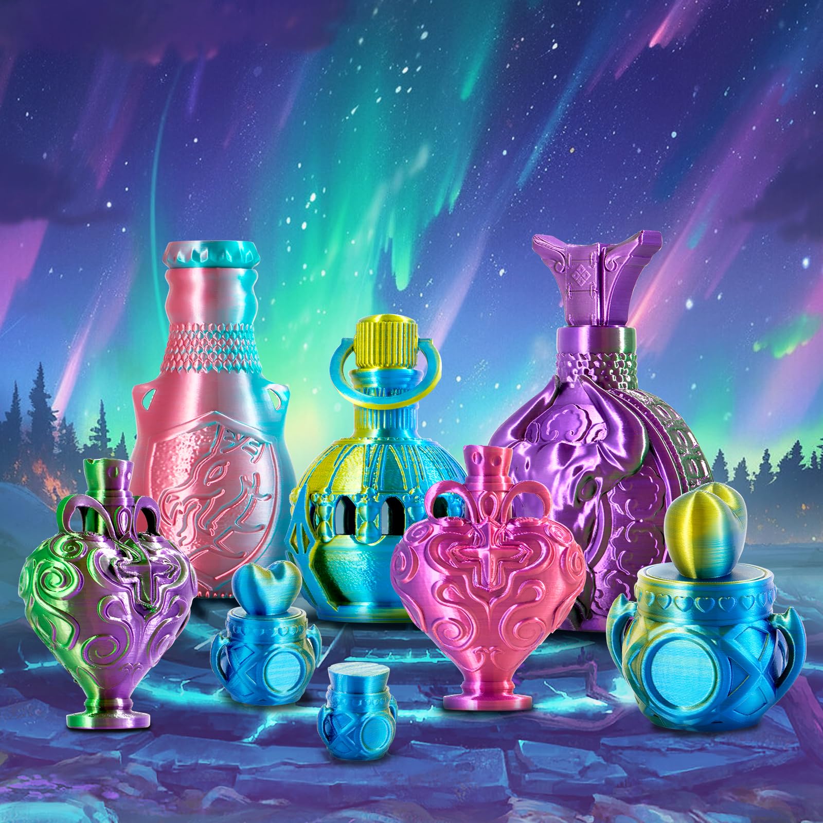 Eryone Silk Dual Color Filament Pla 3D Printer 1.75Mm +/  0.03Mm, Coextrusion Filament Pla Shiny Filament 1Kg(2.2Lbs), Purple&Gr