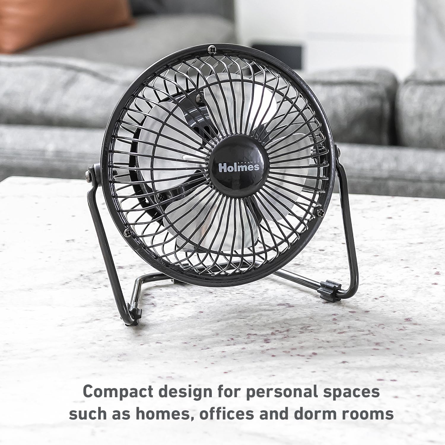 Holmes 4'' Mini High Velocity Personal Desk Fan, 4 Blades, Adjustable 360 Head Tilt, Durable Metal Construction, Single Speed, I