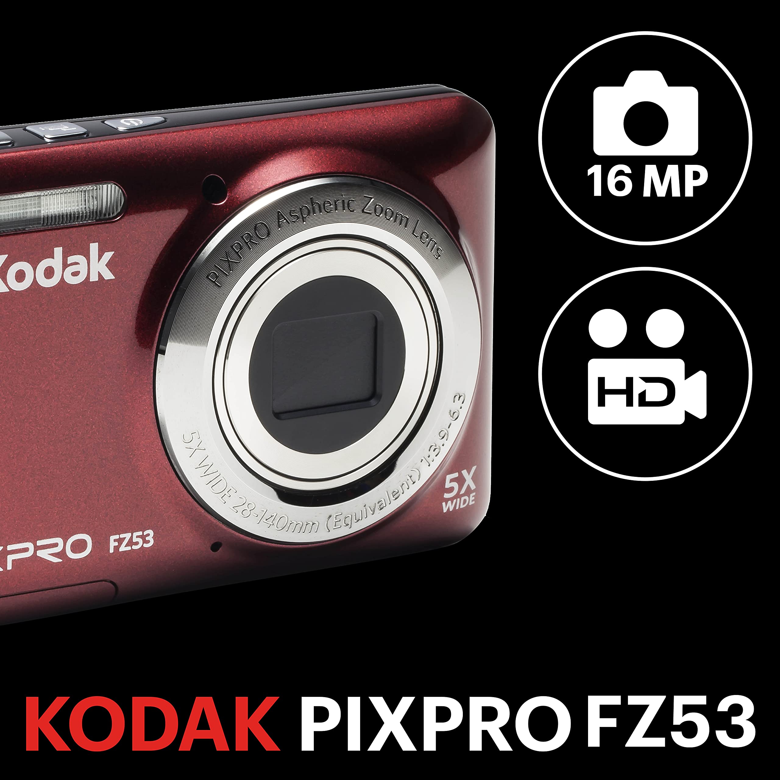 Kodak Pixpro Friendly Zoom Fz53-Rd 16Mp Digital Camera With 5X Optical Zoom And 2.7 Lcd Screen (Red)