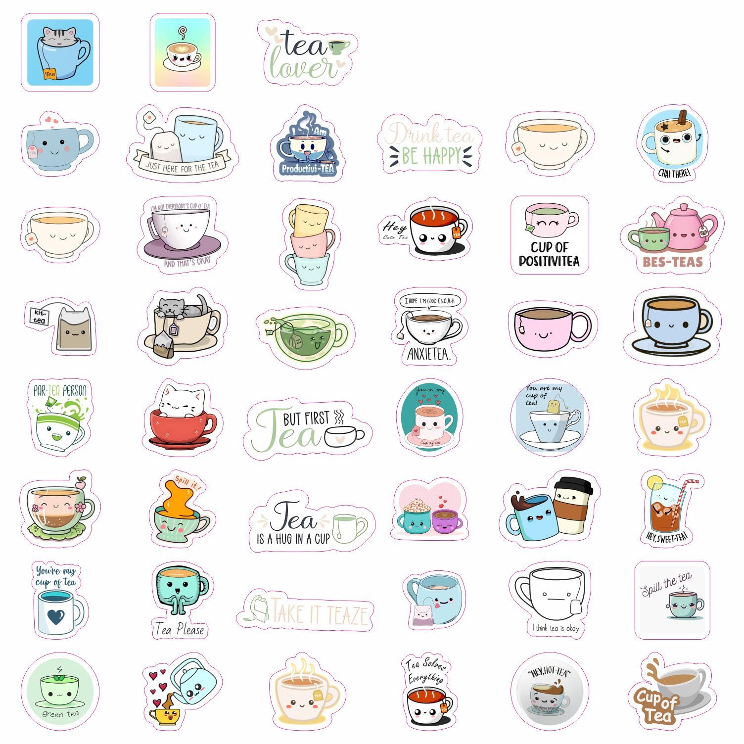 Cute Tea Cup Stickers, Tea Stickers For Water Bottle And Laptop   Tea Cup Party Favors & Decorations, Waterproof Vinyl Drink Dec