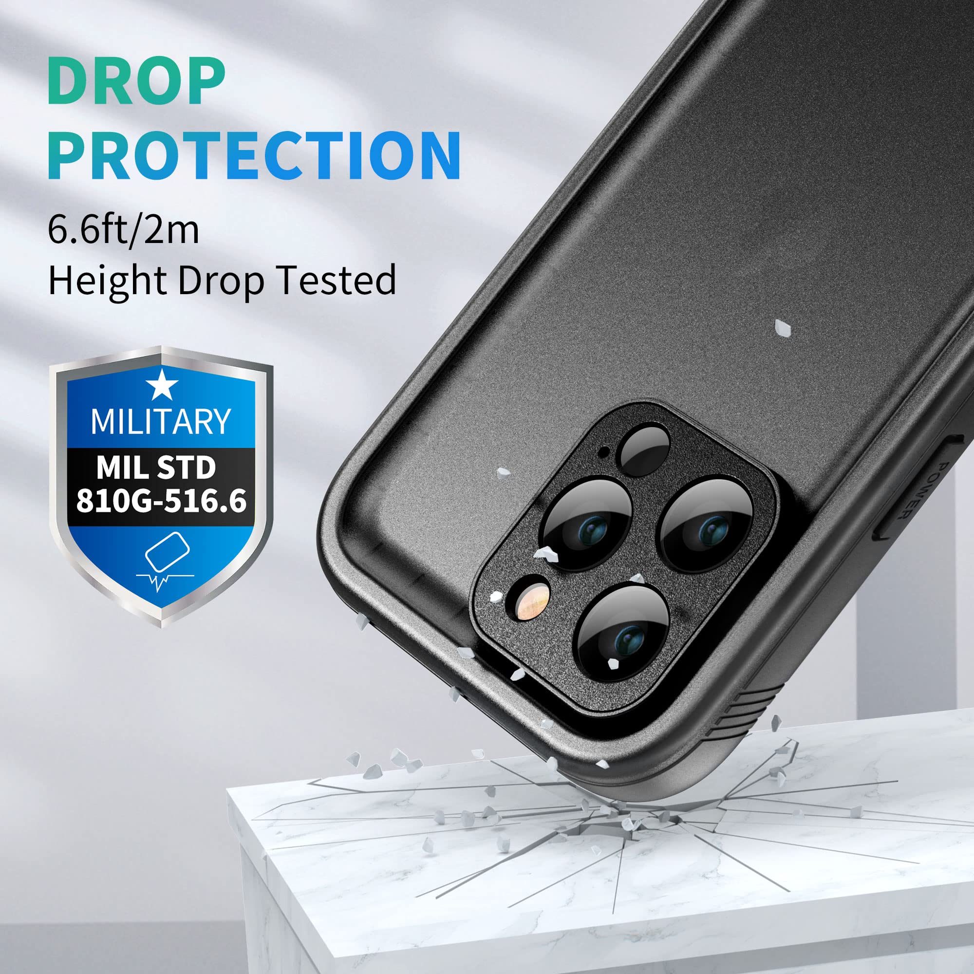 SPORTLINK iPhone 13 Pro Max Waterproof Dustproof Shockproof Phone Case with Screen Protector TPU Black