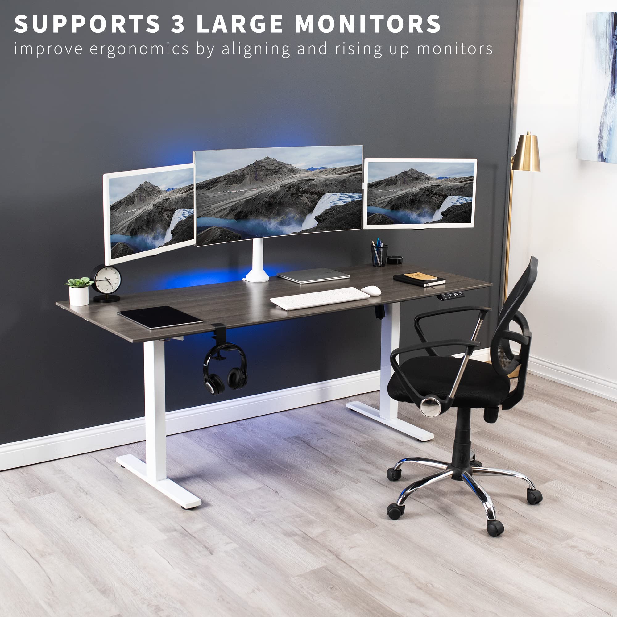 VIVO Triple Monitor 23 to 32 inch LED LCD Clamp on Desk Mount, Heavy Duty Articulating VESA Computer Stand, Holds 3 Screens, Fully Adjustable for Home Office Workstation, White, STAND V103W