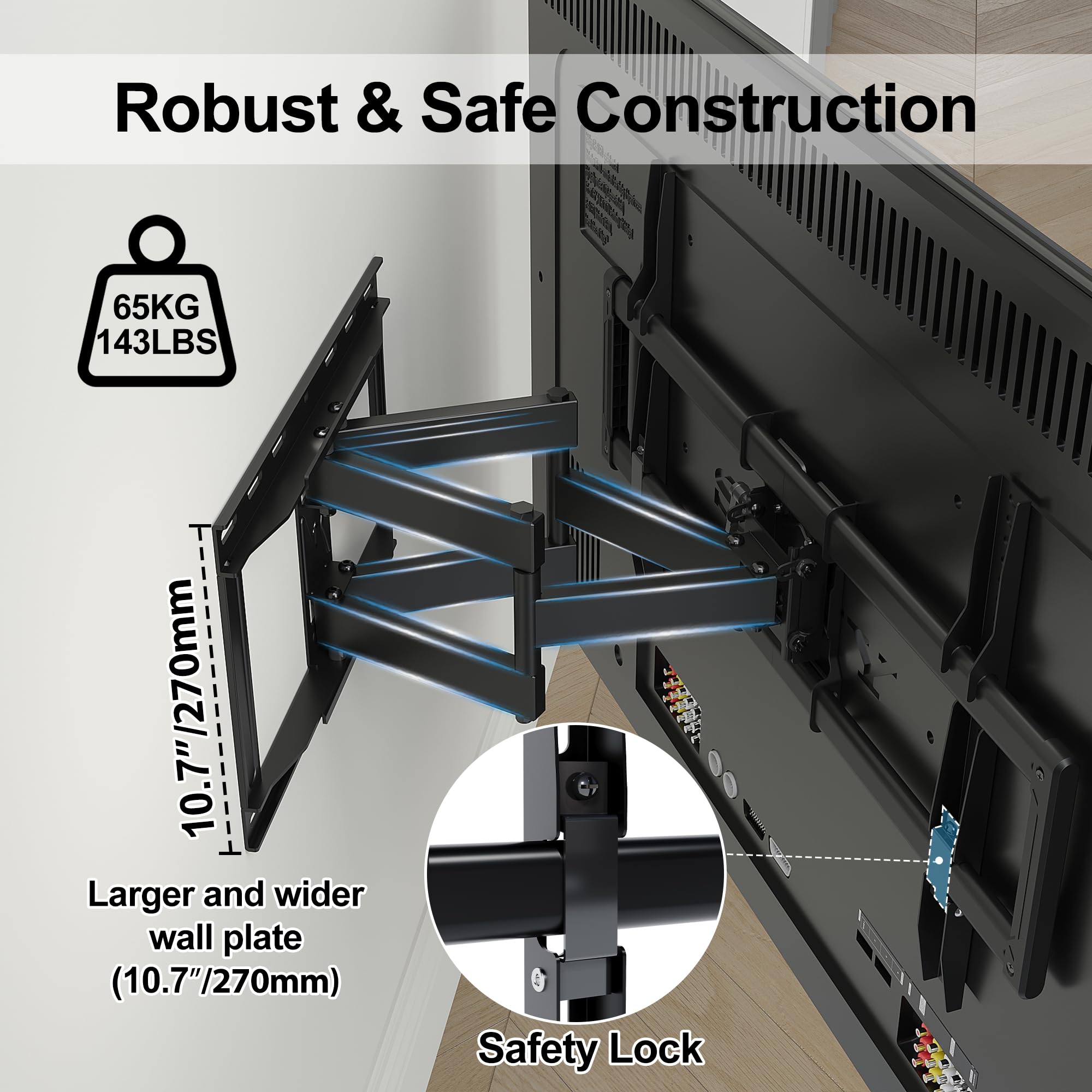 Bontec Full Motion Tv Wall Mount For 37 86 Inch Tvs Hold Up To 144Lbs, Swivel & Tilt Tv Mount Extendable Double Arm Fits 16'' St