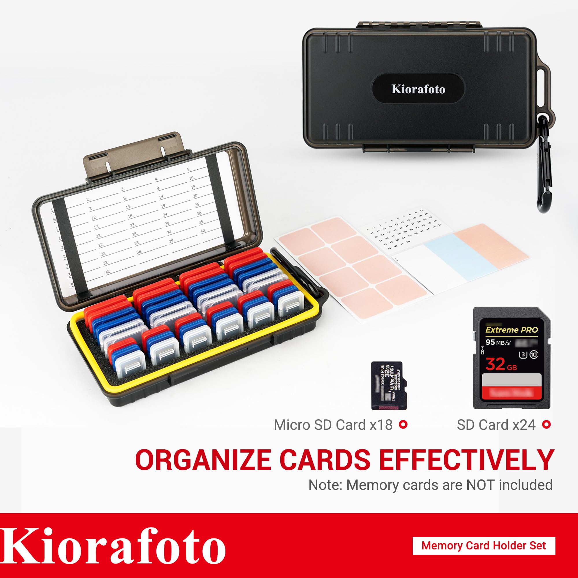 Dual Protect Memory Card Case With 42 Pcs Clear Memory Card Holders For 24 Sd Sdxc Sdhc & 18 Tf Msd Cards, Water Resistant Anti
