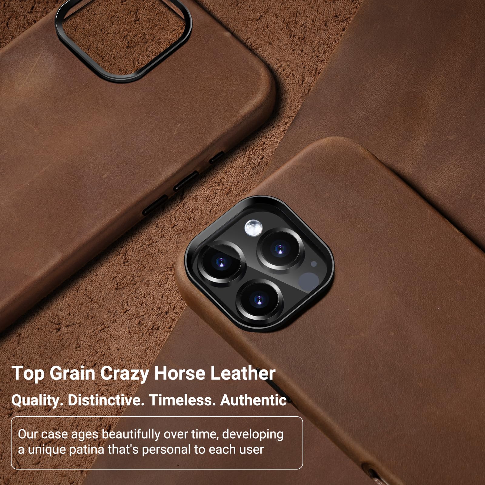 Belemay Compatible With Iphone 16 Pro Leather Case, Compatible With Magsafe, Premium Crazy Horse Leather [Vintage Aesthetic] Com