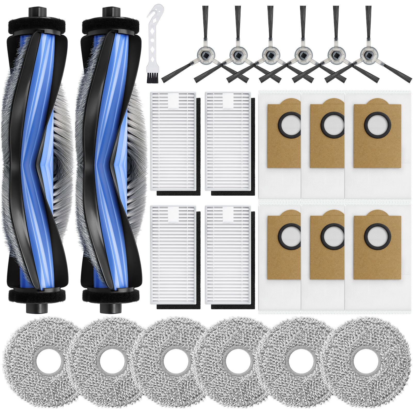 Bluevisk M3 Replacement Parts for Lefant M3/M3 MAX Accessories Robotic Vacuum Cleaner Parts 2 Roller Brush,4 HEAP, 6 Mops, 6 Dus