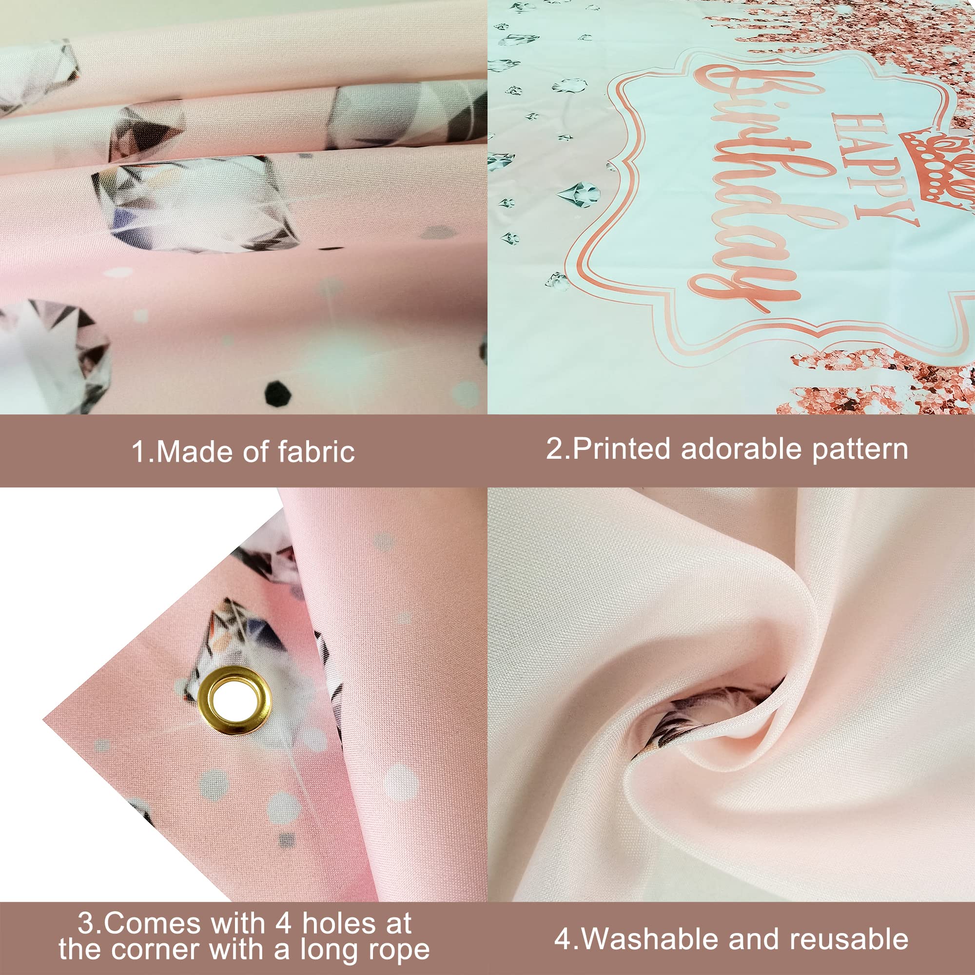 Katchon, Xtralarge Rose Gold Happy Birthday Banner   72X44 Inch | Pink Happy Birthday Decorations For Women | Rose Gold Happy Bi