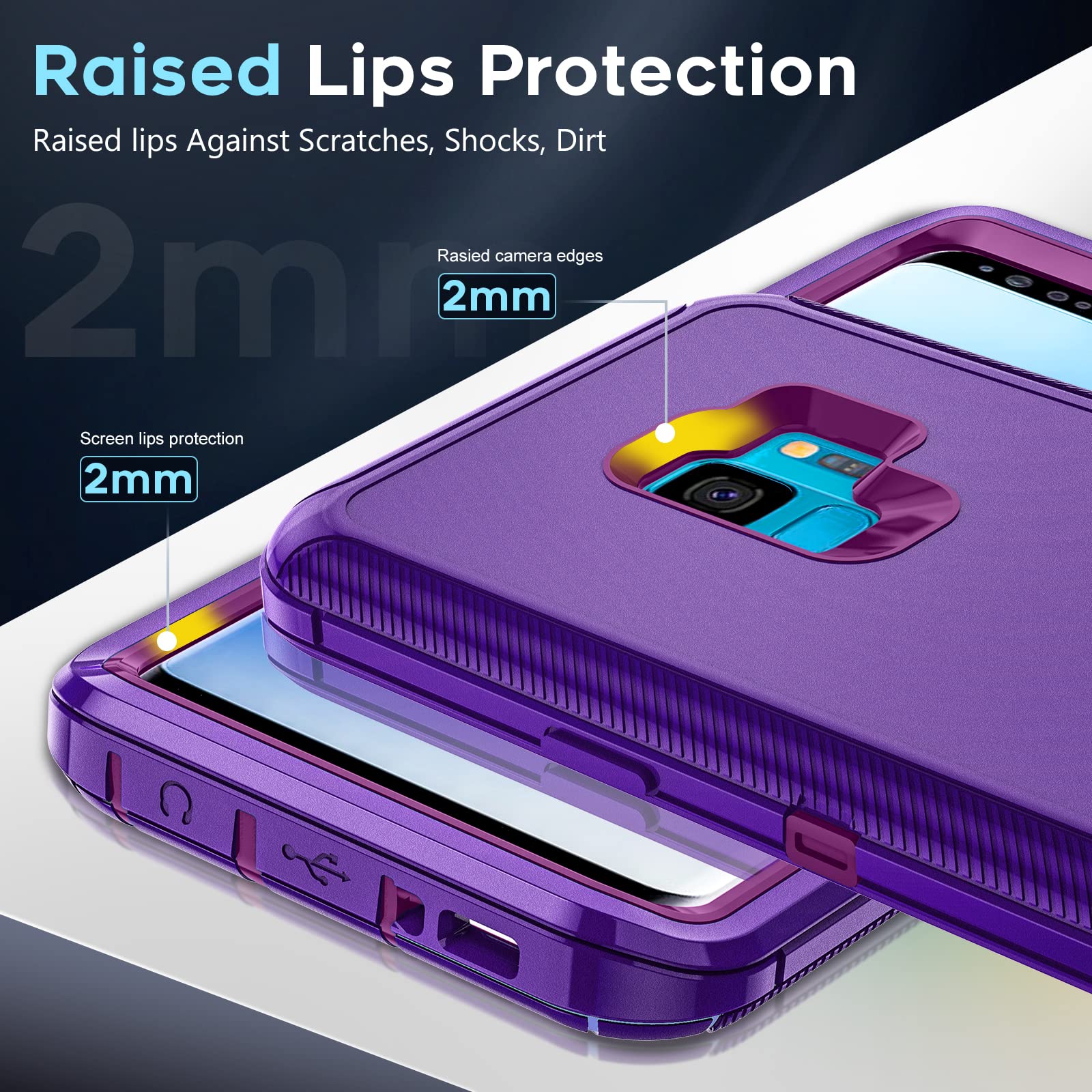 LeYi Samsung S9 Full Body Shockproof Rugged Defender Phone Case TPU PC Purple