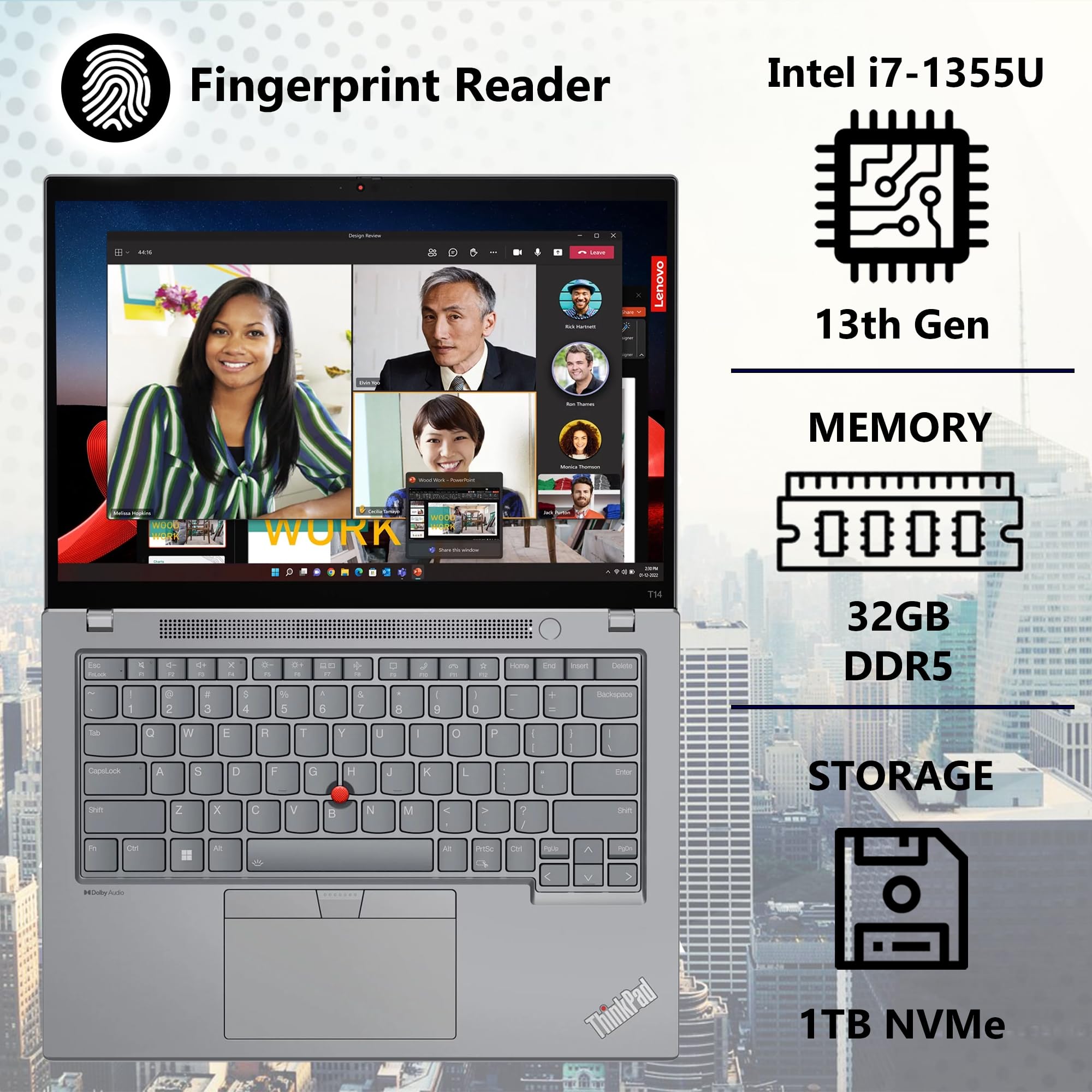 Lenovo Thinkpad T14 Gen 4 14 Notebook - Wuxga - 1920 X 1200 - Intel Core I7 13Th Gen I7-1355U Deca-Core (10 Core) - 32 Gb Total