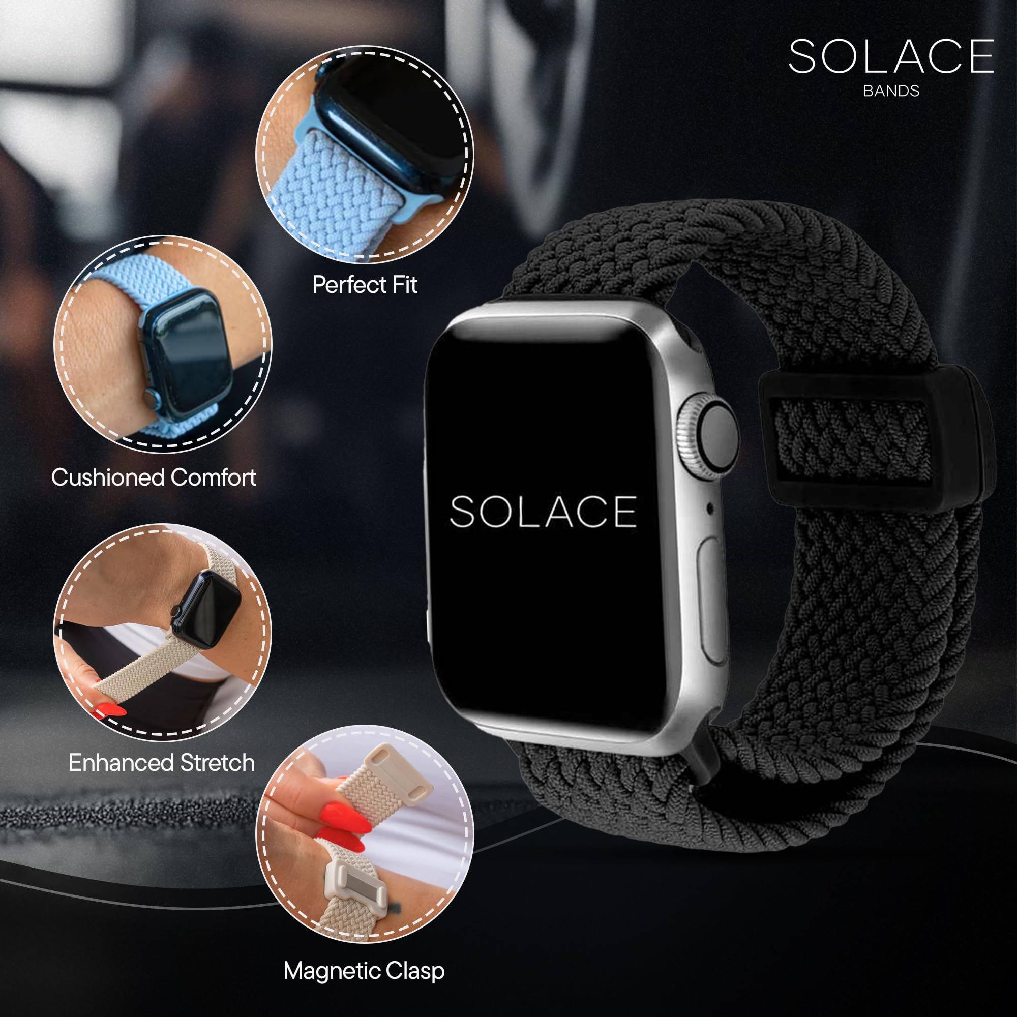 Solace Bands Imperium Adapt Wide Adjustable Nylon Braided Watch Band - Compatible With All Apple Watches - Solace Apple Watch Ba