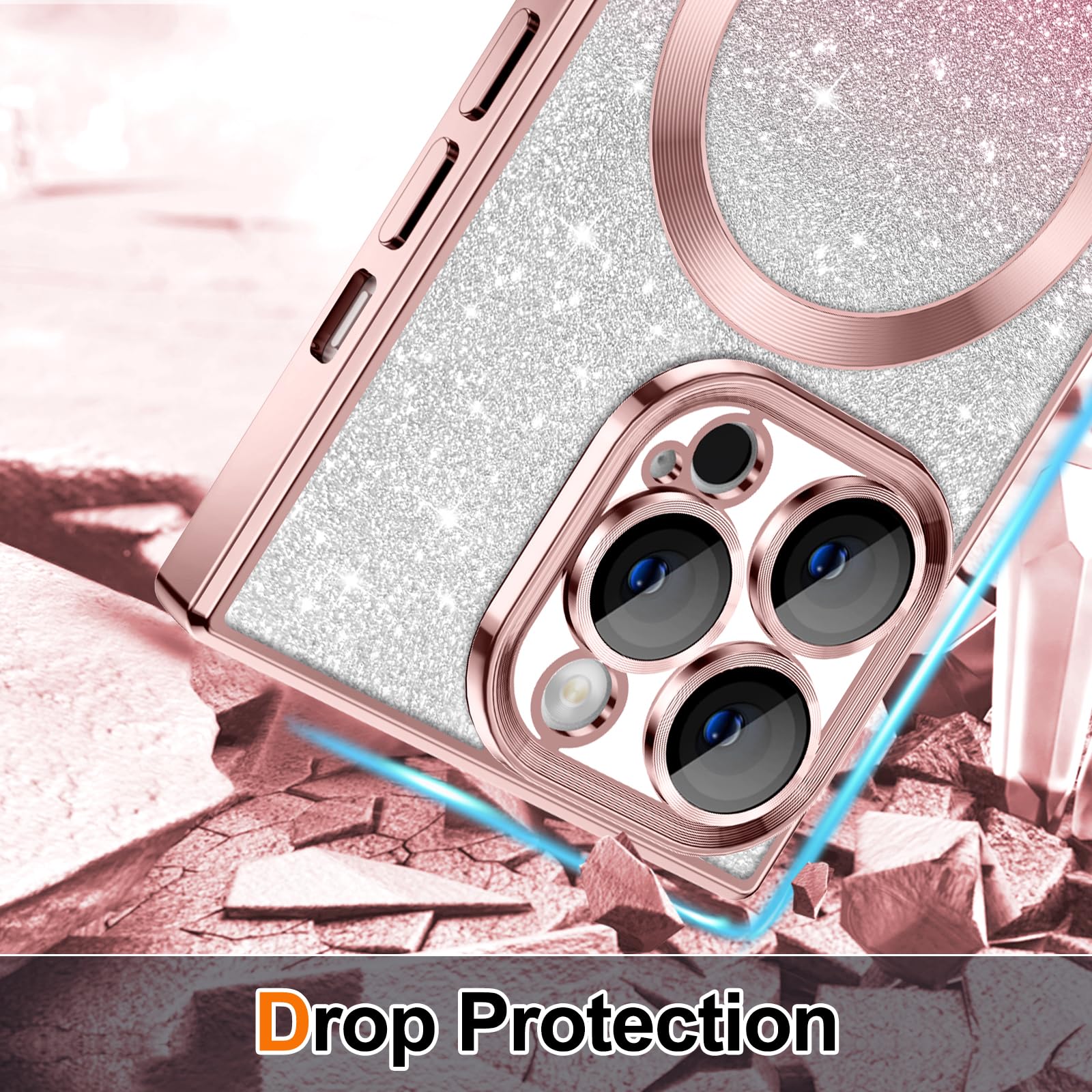 Hython For Iphone 13 Pro Case Clear Magnetic Glitter Phone Cases [Compatible With Magsafe] Full Camera Lens Protector Gradient S