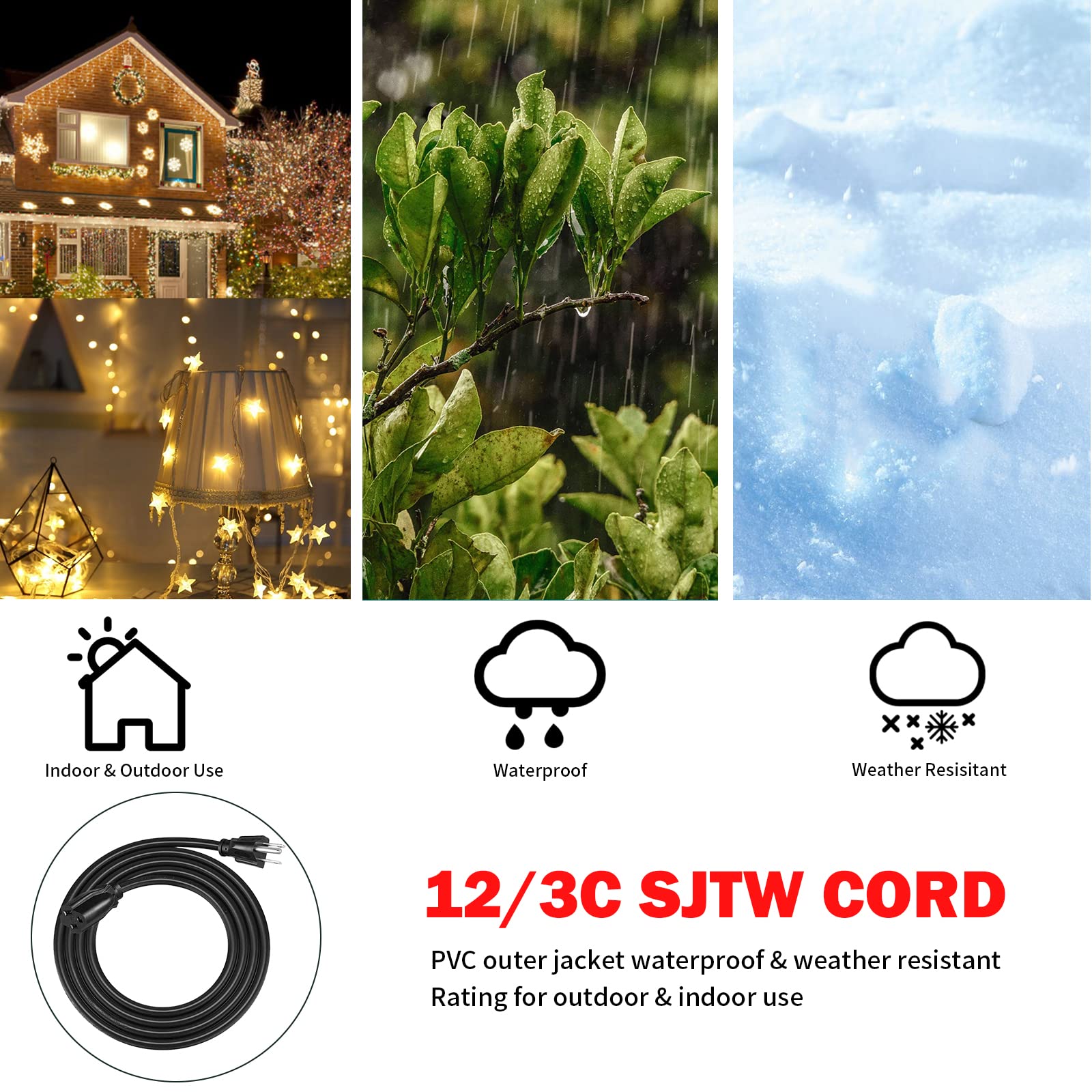Ep 6 Ft Outdoor Extension Cord   12/3 Sjtw Heavy Duty Black Extension Cable With 3 Prong Grounded Plug   Power Cord For Lawn, Ga