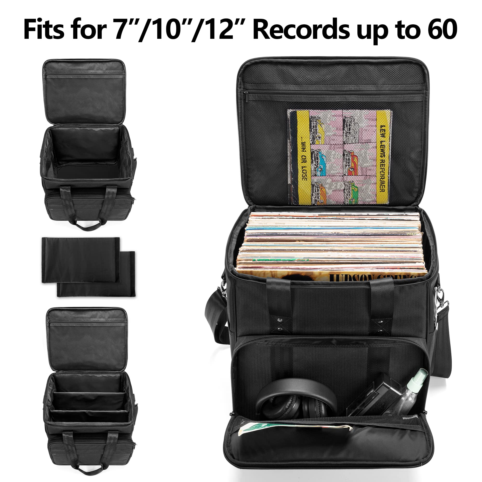 Trunab Vinyl Record Carrying Bag Vinyl Albums Storage Case, With Dividers Holds Up To 60 Lp Records, Vinyl Record Holder For Tra