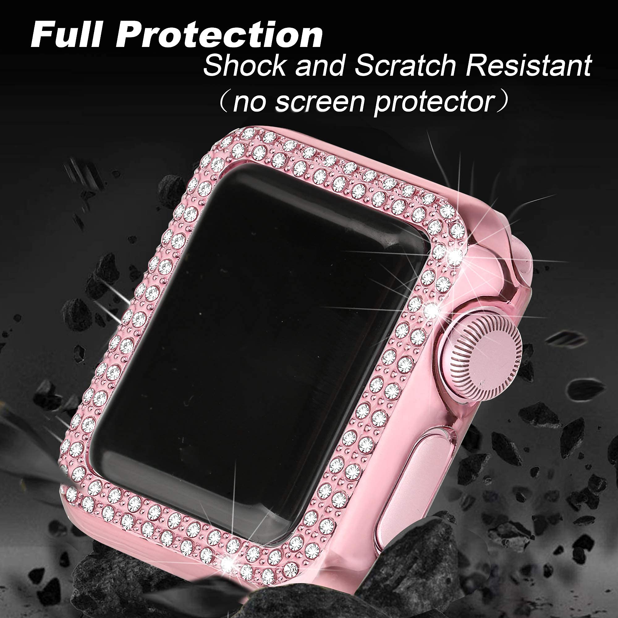 Secbolt Bling Case Compatible With Apple Watch 42Mm, Full Cover Bumper Screen Protector For Iwatch Series 3 2 1 (Rose Pink 42Mm)