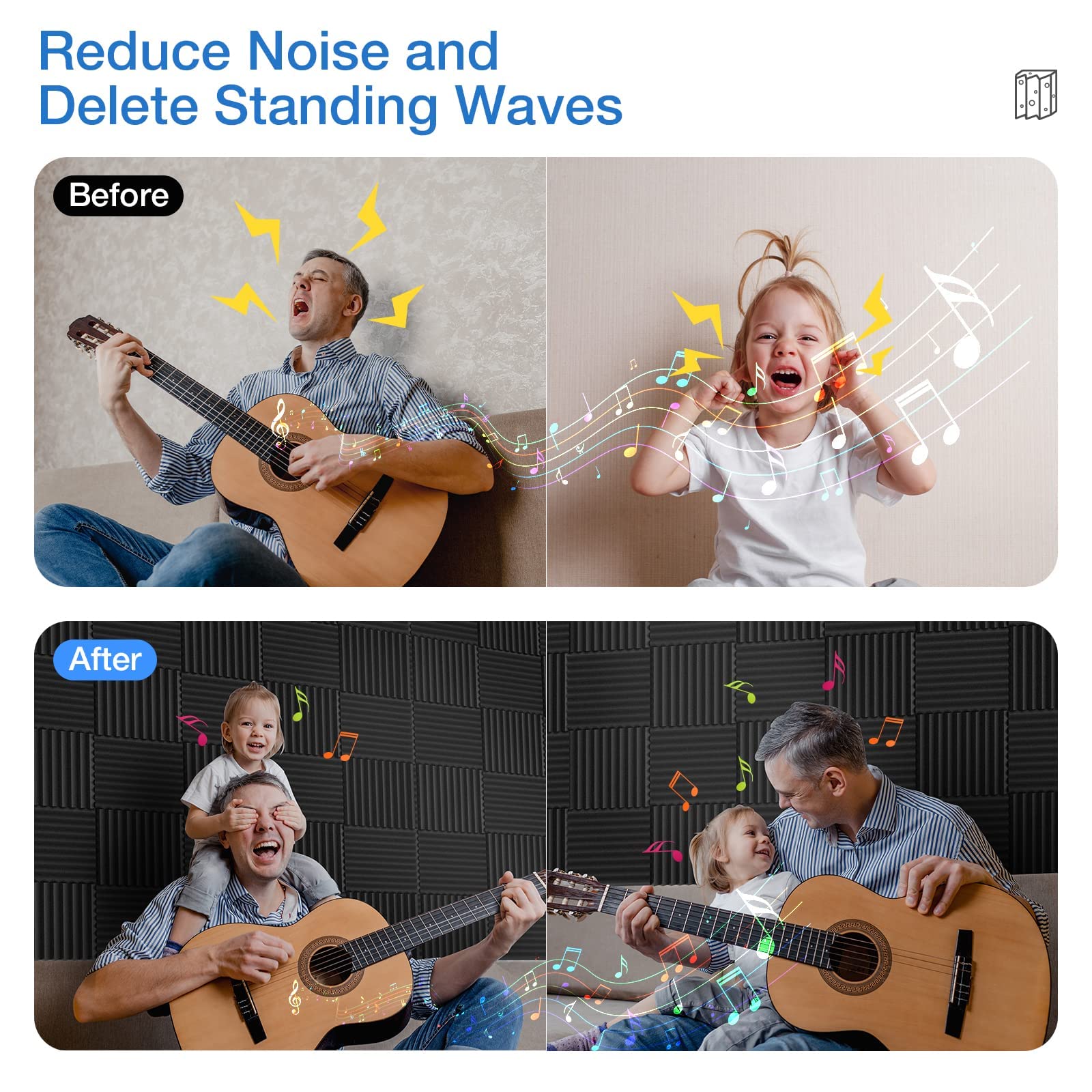 12 Pack Acoustic Panels Self Adhesive, 1'' X 12'' X 12'' Quick Recovery Sound Proof Foam Panels, Acoustic Foam Wedges High Densi