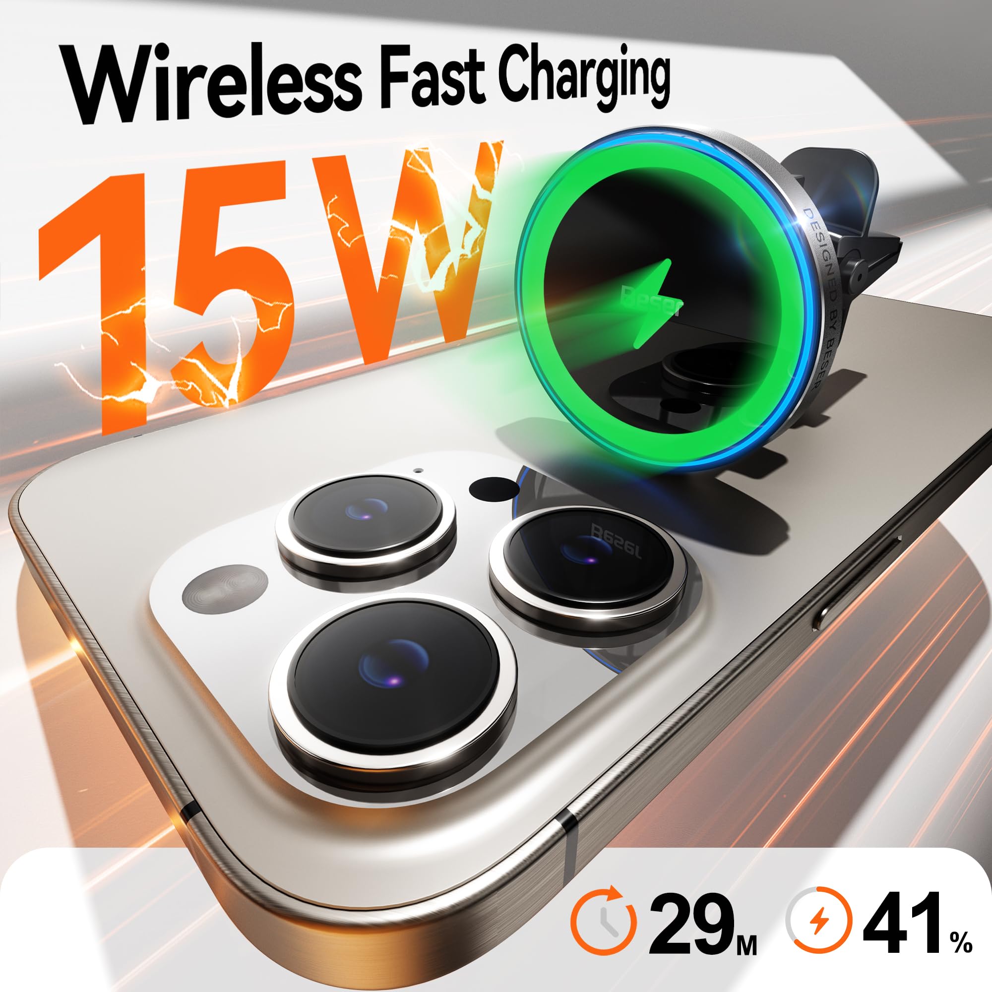 Beser For Magsafe Car Charger Mount, 15W Magnetic Wireless Qi Charger & Phone Holder, Dashboard/Vent Mount For Iphone 16/15/14/1