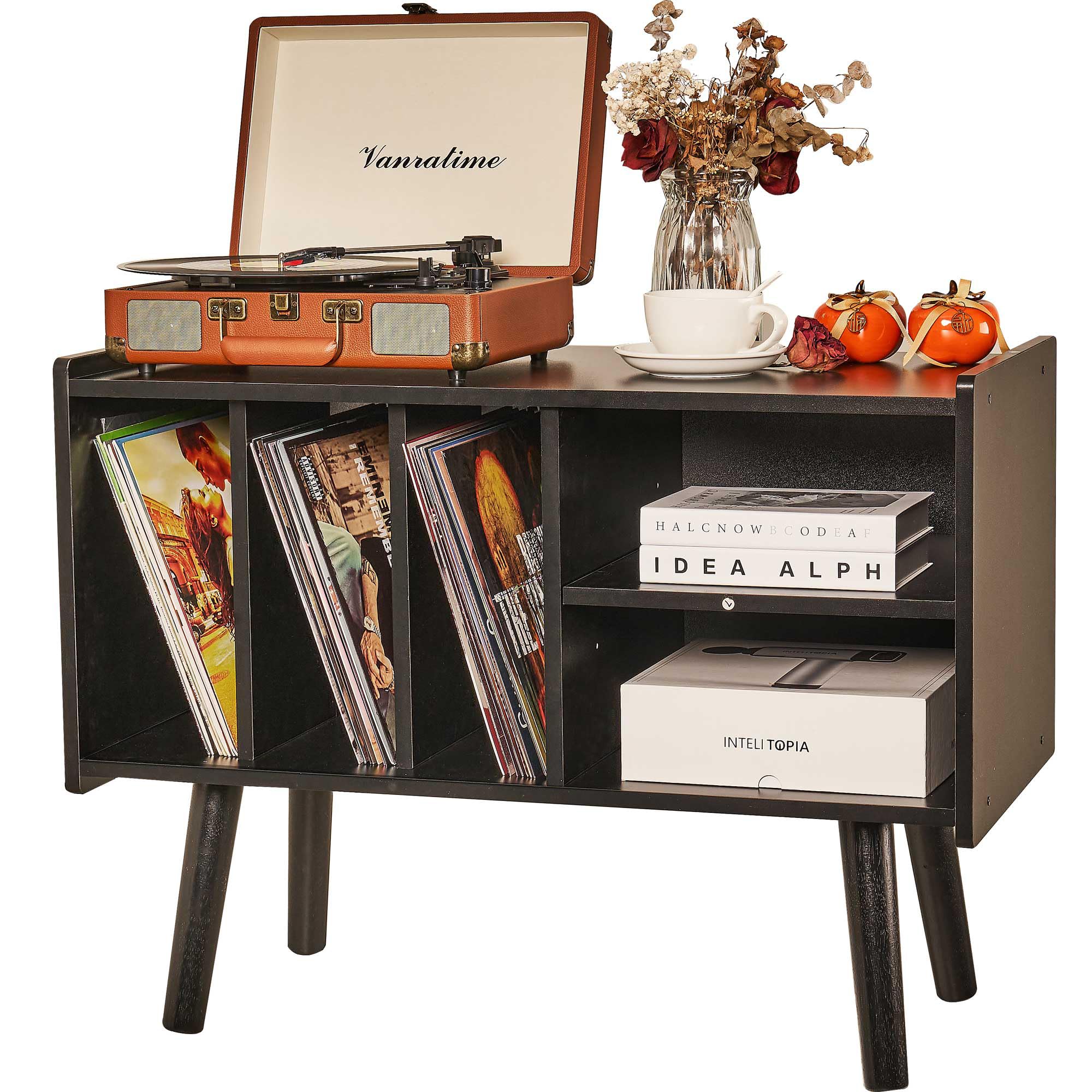 Record Player Stand With Vinyl Storage Holds Up To 300Lb, Large Record Player Table Cabinet For Album Storage With Holder Vinyl
