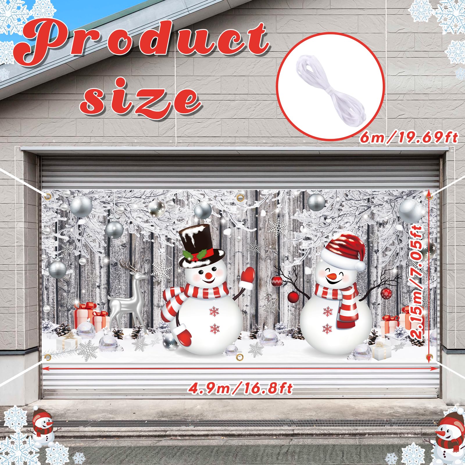 Qeeenar Christmas Garage Door Banner Decoration Large Snowman Christmas Garage Cover Holiday Garage Door Cover Large Snowman Sno