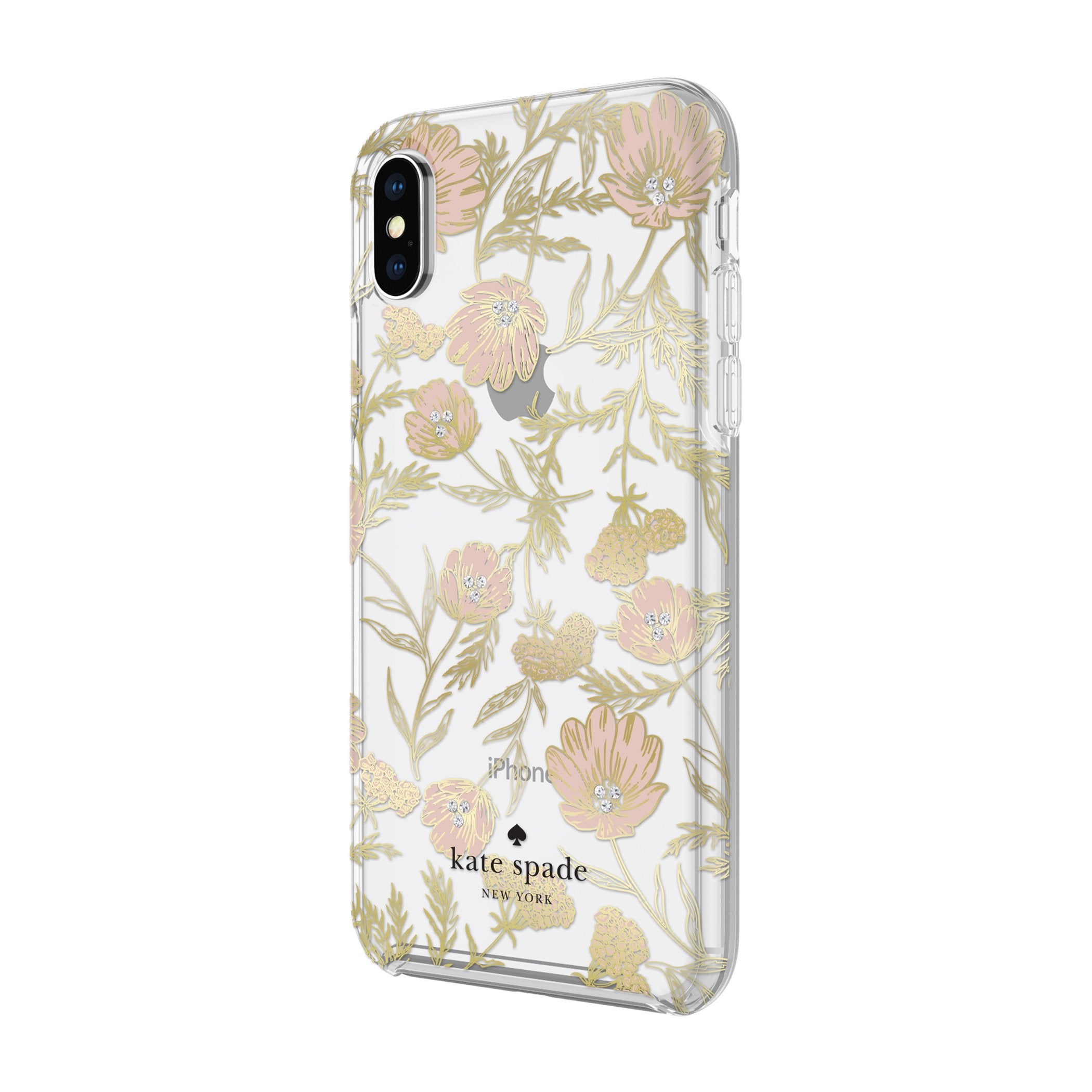 Kate Spade Floral Iphone X/Xs Case   Slim, Bumper Protection, Blossom Pink/Gold With Gems