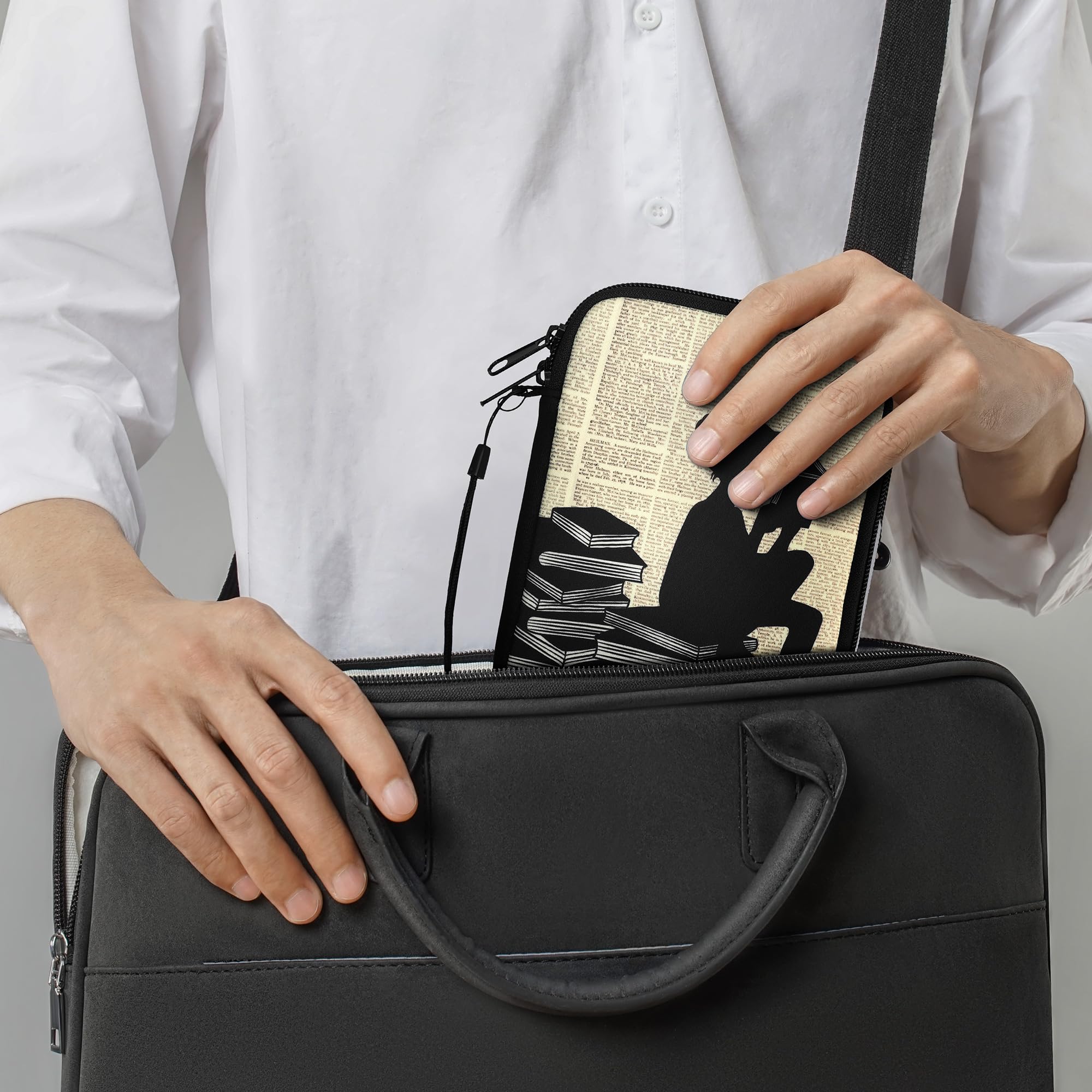 Kwmobile Neoprene E Reader Pouch Size 6'' Ereader   Universal Ebook Sleeve Case With Zipper, Wrist Strap   Black/Beige