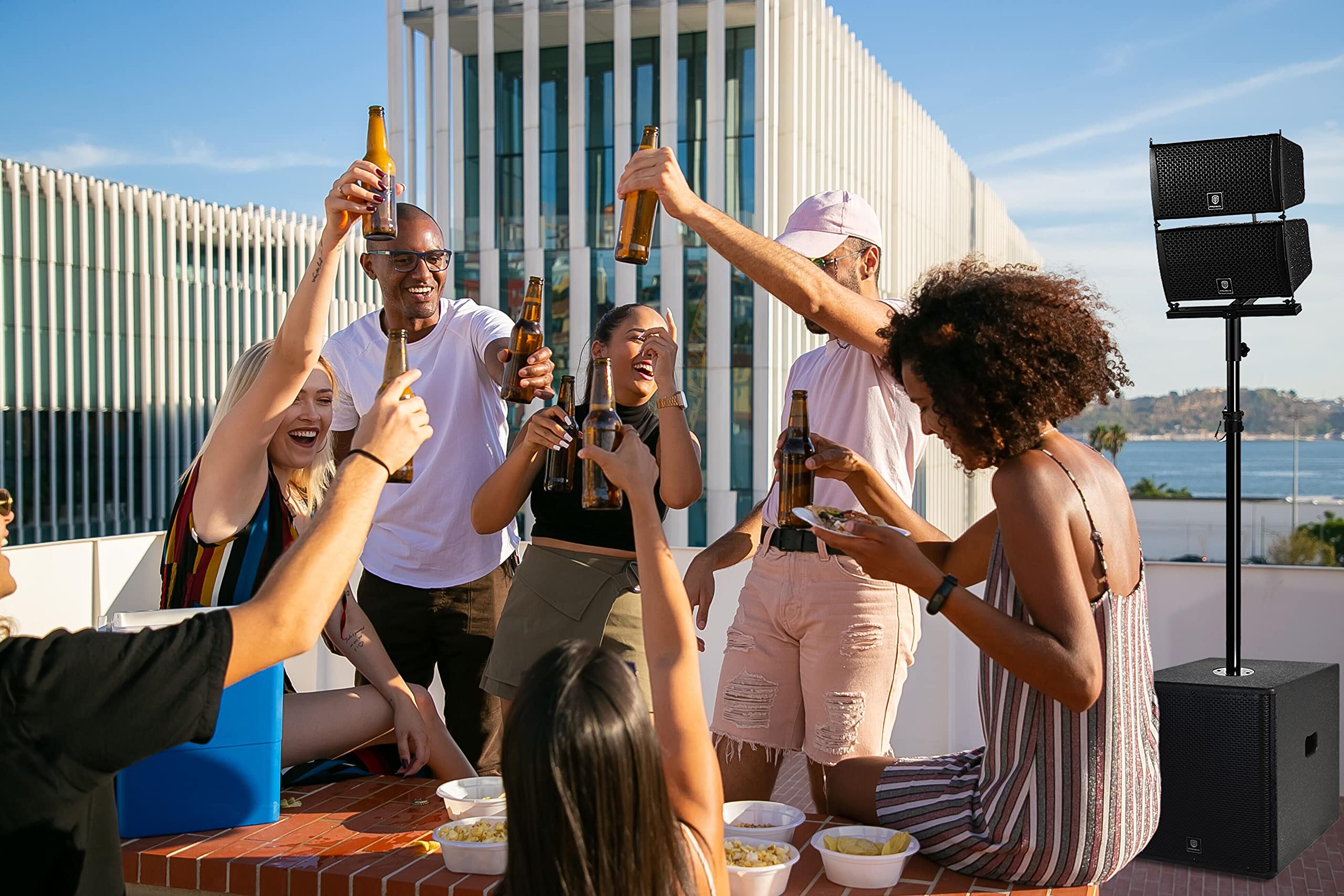 Proreck Club 6000 15-Inch 6000W P.M.P.O Stereo Pa Speaker System Combo Set 4 Line Array Speakers, 2 15-Inch Subwoofers With Blue