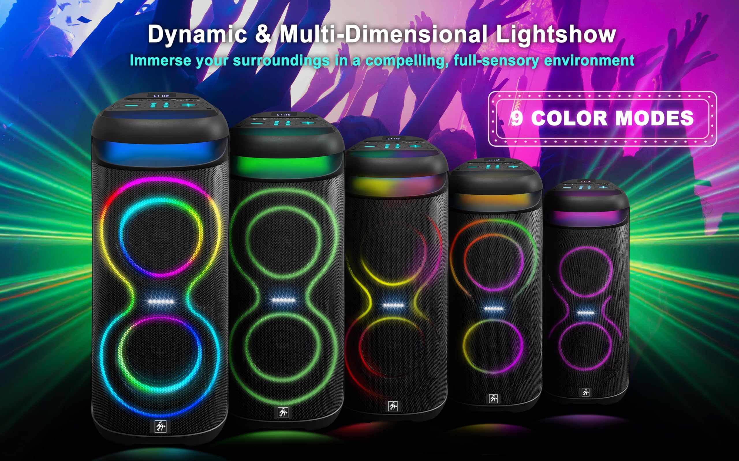 Fisher Bluetooth Pa Speaker Stereo System - Karaoke Portable Wireless Dj, Dual 6.5 80W Peak Power, Loud Hd Sound & Led Lights, R